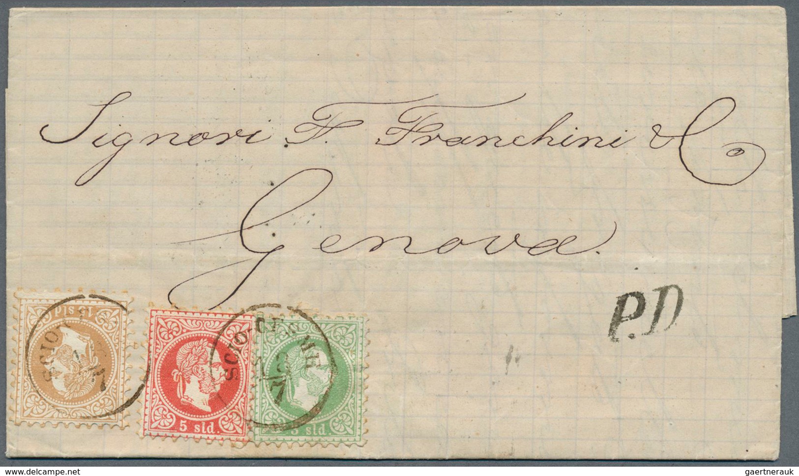 15641 Österreichische Post In Der Levante: 1867, 15 So. Braun, 5 So. Karminrot Und 3 So. Grün Je Mit EKr. - Levante-Marken