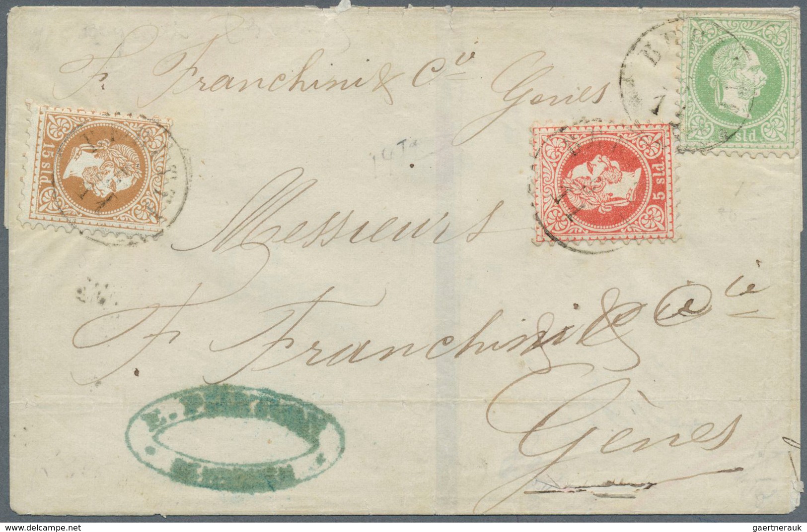 15642 Österreichische Post In Der Levante: 1867, 15 So. Braun, 5 So. Karminrot Und 3 So. Grün (eckrund) Je - Levante-Marken