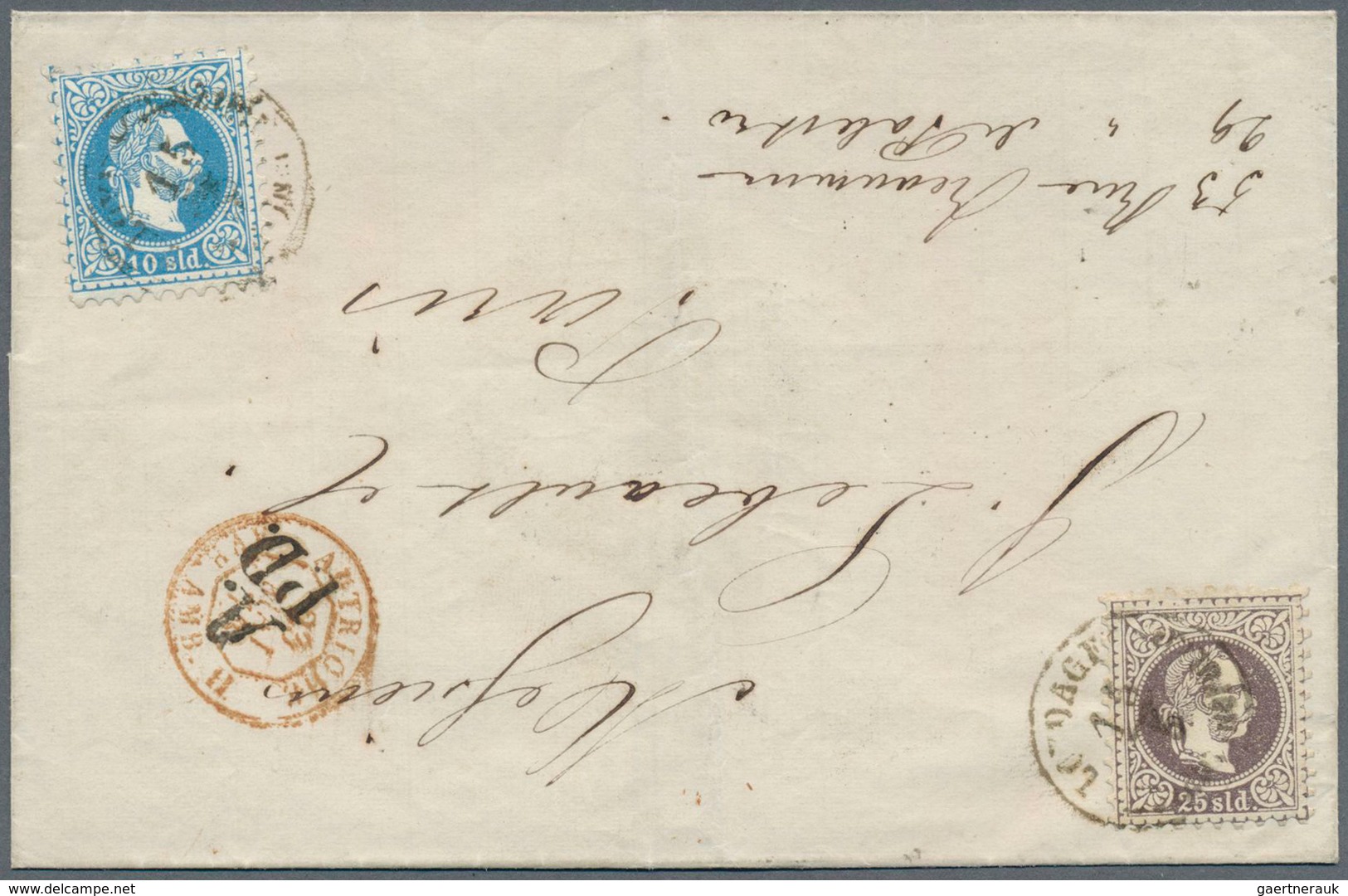 15644 Österreichische Post In Der Levante: 1867, 25 So. Dunkelila Und 10 So. Blue Je Mit EKr. "LLOYDAGENZI - Levant Autrichien