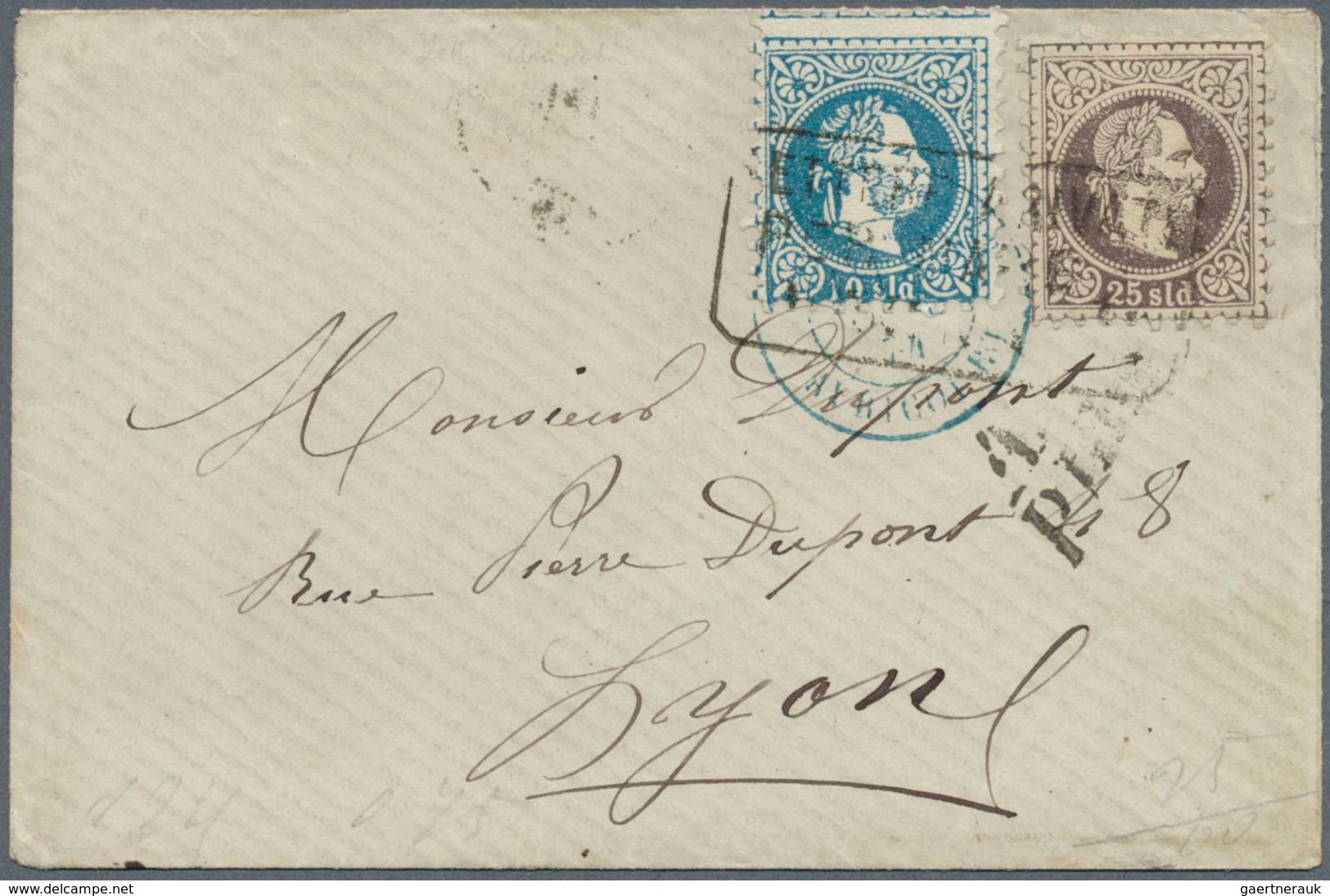 15645 Österreichische Post In Der Levante: 1867, 25 So. Dunkelviolett Und 10 So. Blau Mit Zartem Rahmenste - Levant Autrichien