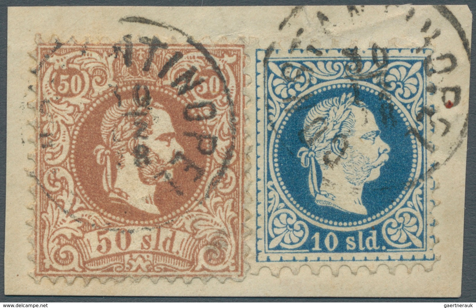 15646 Österreichische Post In Der Levante: 1867, 50 So. Braun Mit Zähnung L 10 1/2 Und 10 So. Blau, Feiner - Levante-Marken