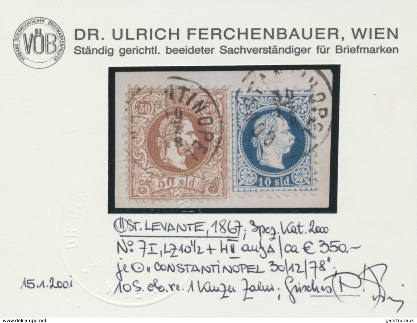 15646 Österreichische Post In Der Levante: 1867, 50 So. Braun Mit Zähnung L 10 1/2 Und 10 So. Blau, Feiner - Levant Autrichien