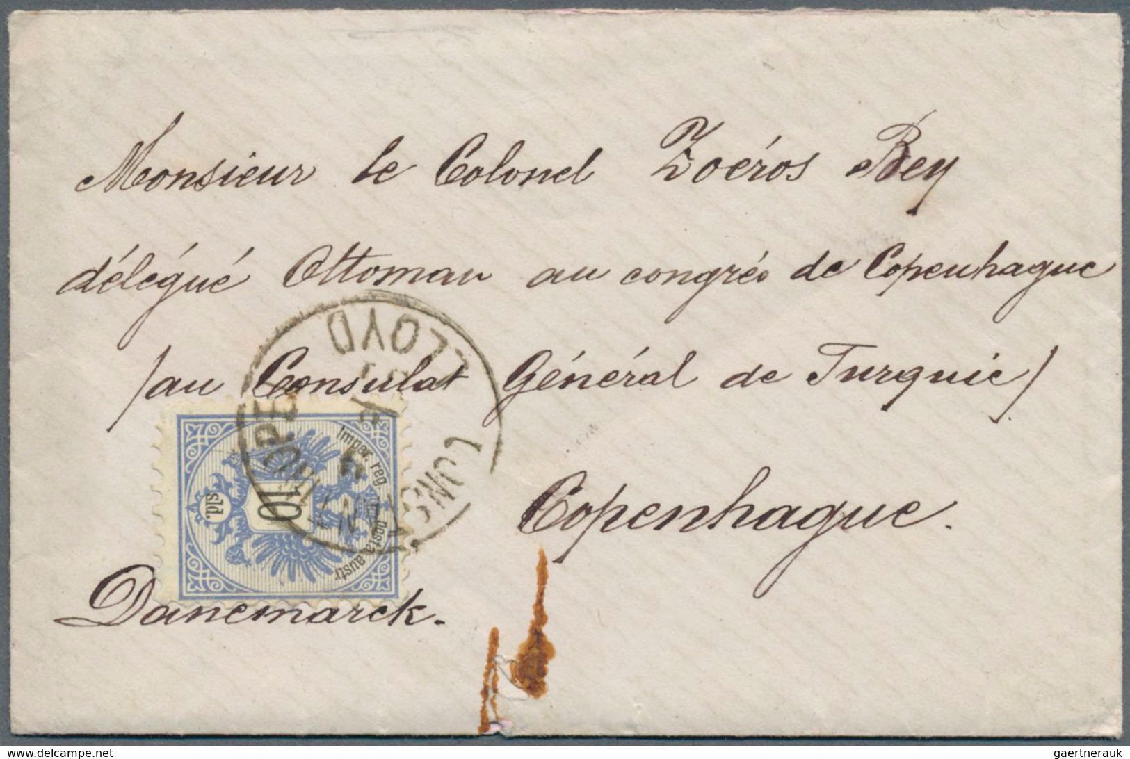 15650 Österreichische Post In Der Levante: 1884, 10 Soldi Blau/schwarz Doppeladler, Einzelfrankatur Auf Br - Levante-Marken