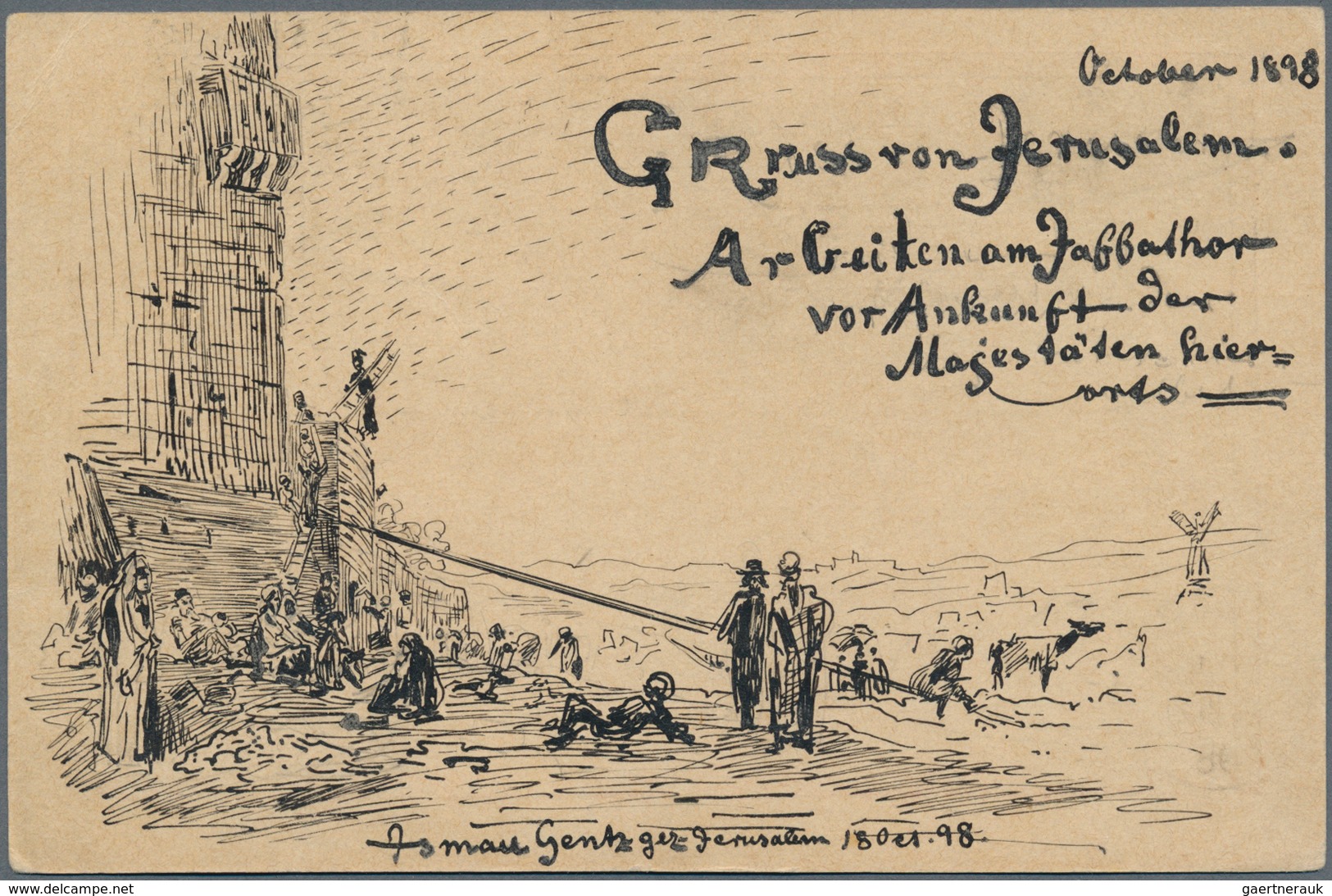 15653 Österreichische Post In Der Levante: 1898: 20 Pa Ganzsachenkarte Von Jerusalem Nach Berlin Mit Machi - Levante-Marken
