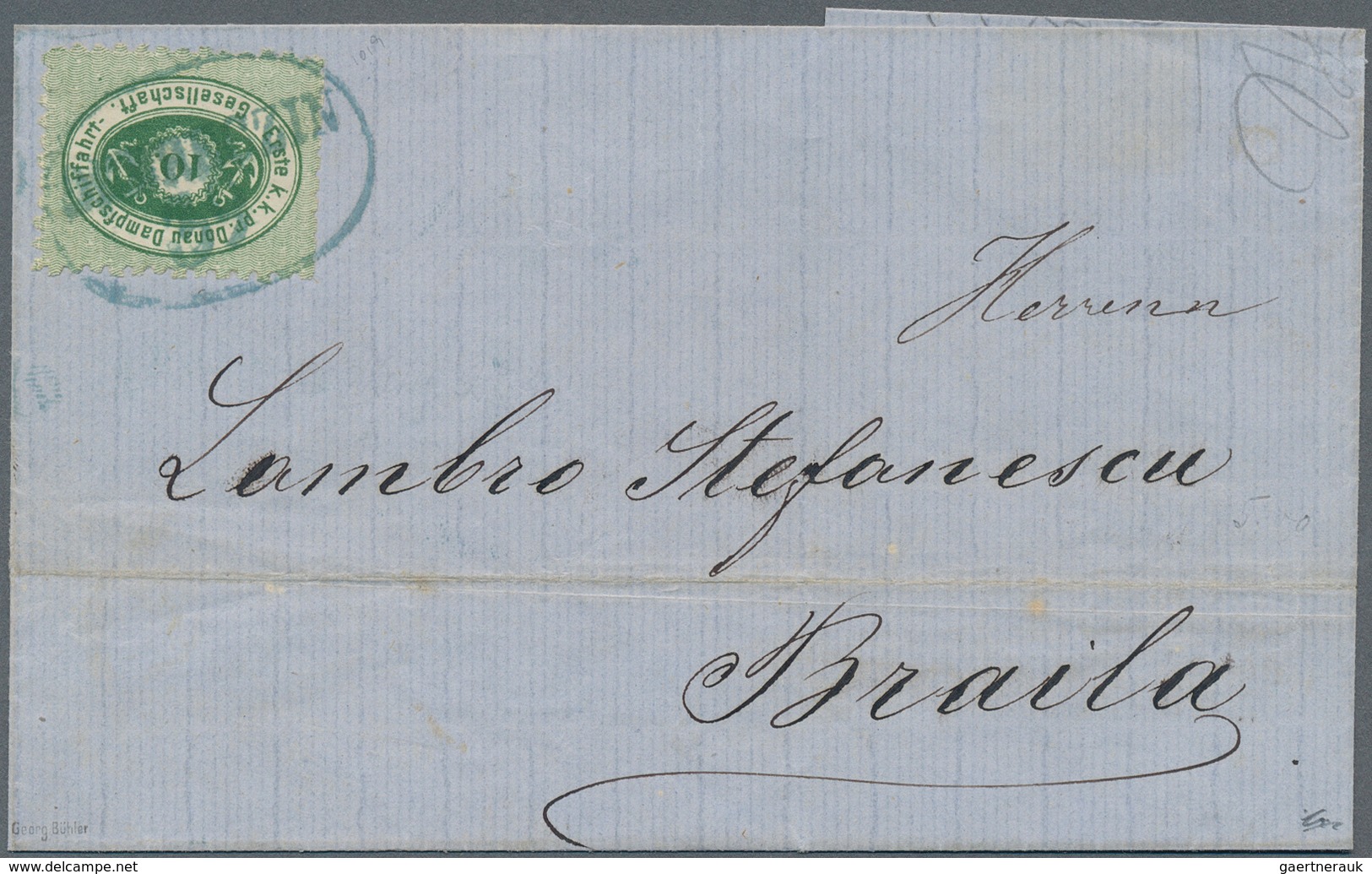 15656 Österreich - Donau-Dampfschifffahrtsgesellschaft: 1867 (ca.), 10 Kr. Grün, Type I Auf Faltbriefhülle - Sonstige & Ohne Zuordnung
