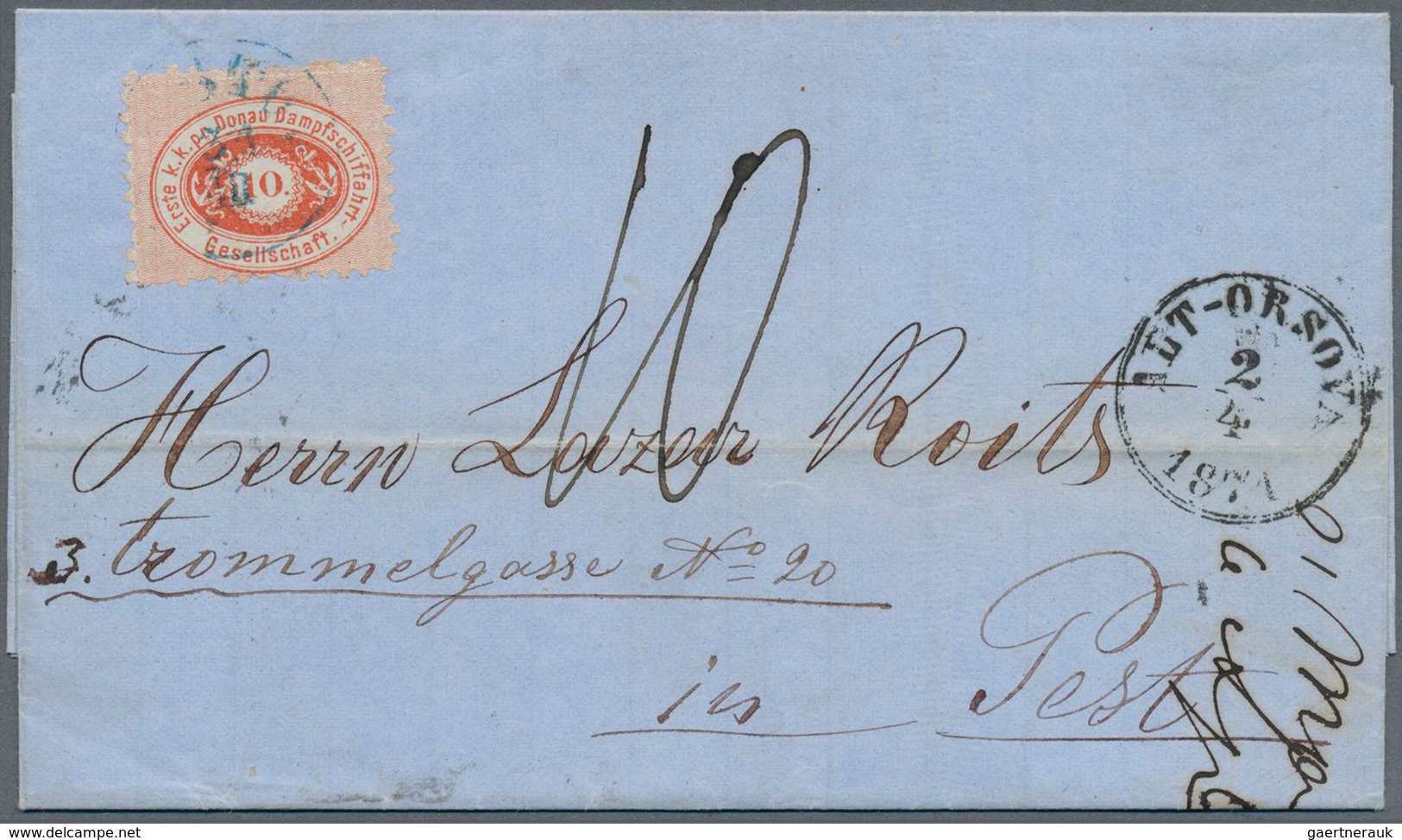 15659 Österreich - Donau-Dampfschifffahrtsgesellschaft: 1870, 10 Kr. Rot Mit Blauem EKr. "SISTOV 31.III.(7 - Sonstige & Ohne Zuordnung