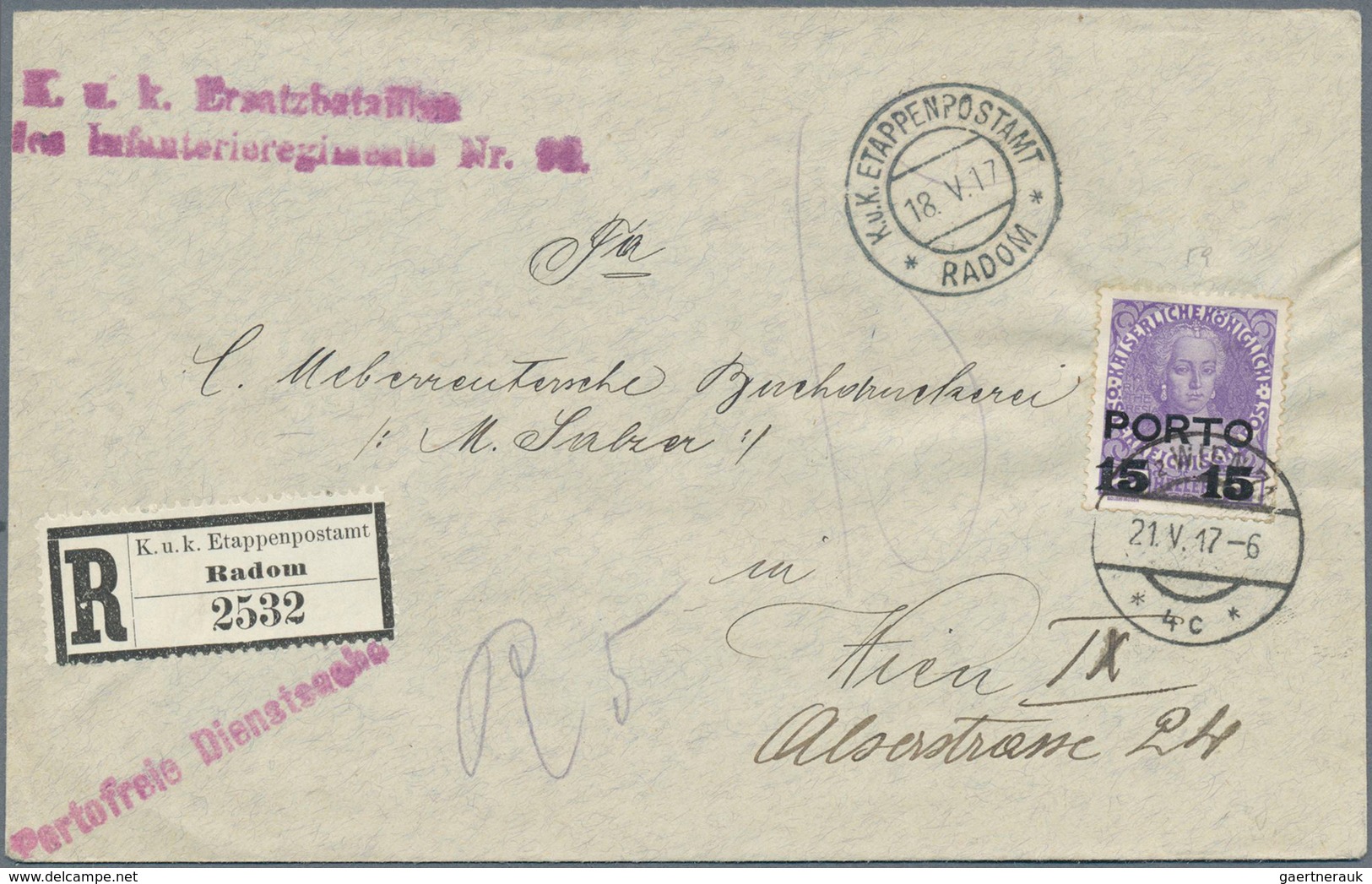 15673 Österreich - Militärpost / Feldpost: 1917, 2 Feldpostbriefe Der K.u.K.Etappe Als Einschreiben Aus Ra - Autres & Non Classés