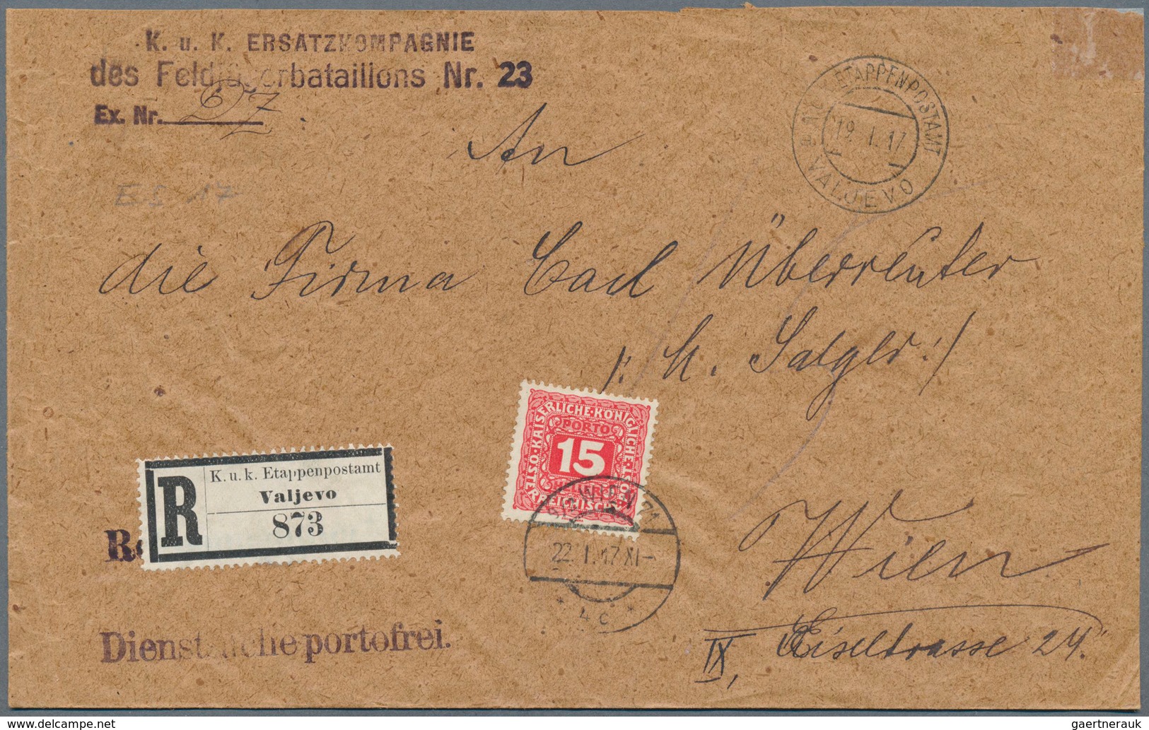 15673 Österreich - Militärpost / Feldpost: 1917, 2 Feldpostbriefe Der K.u.K.Etappe Als Einschreiben Aus Ra - Sonstige & Ohne Zuordnung