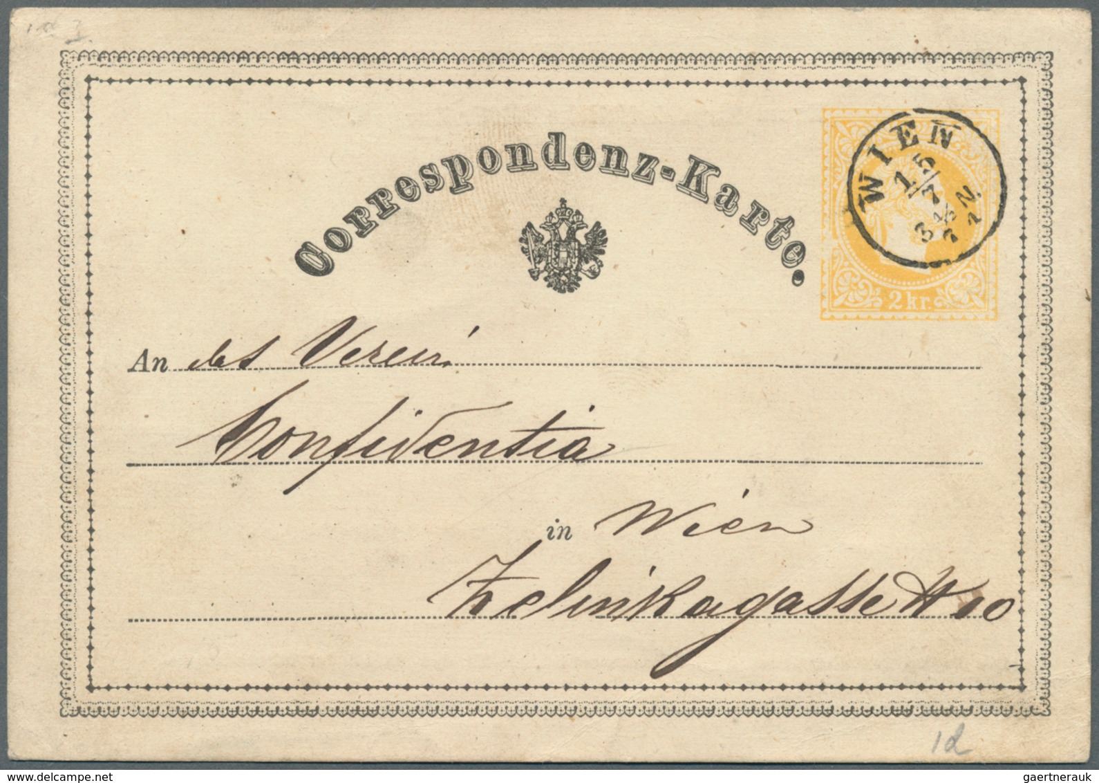 15680 Österreich - Ganzsachen: 1870/1876, 13 Correspondenz-Karten 2 Kr. gelb mit teils unterschiedl. Typen