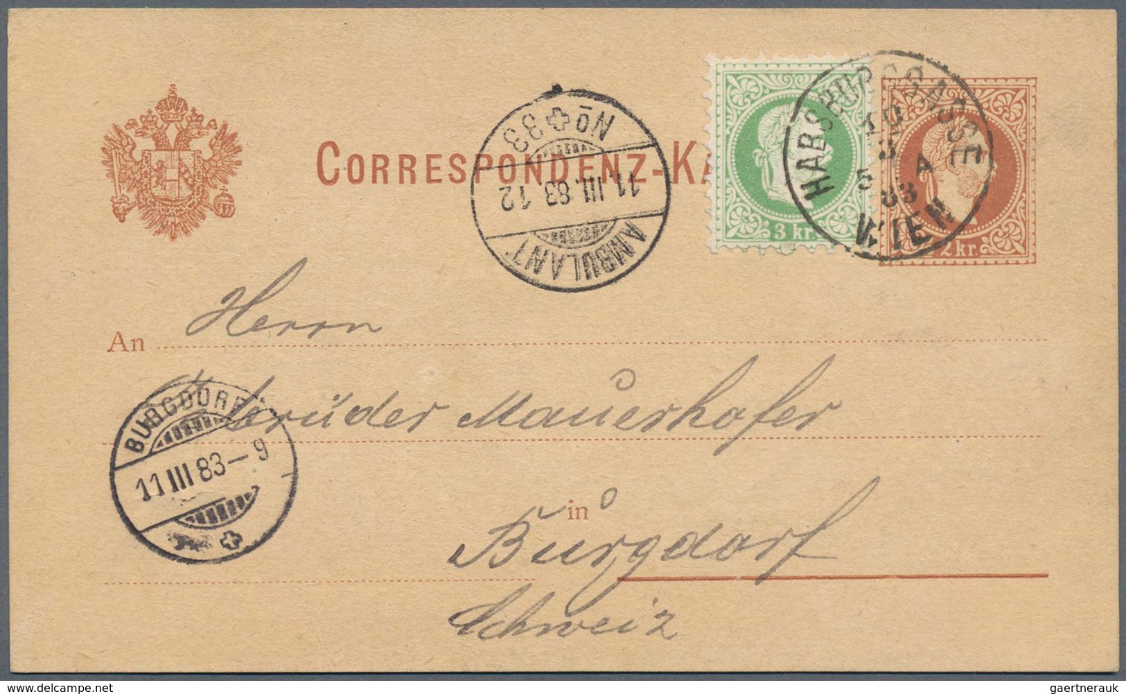 15682 Österreich - Ganzsachen: 1877/1883, Fünf Correspondenzkarten 2 Kr. Braun (4 X Deutsch, 1 X Slowen.) - Sonstige & Ohne Zuordnung