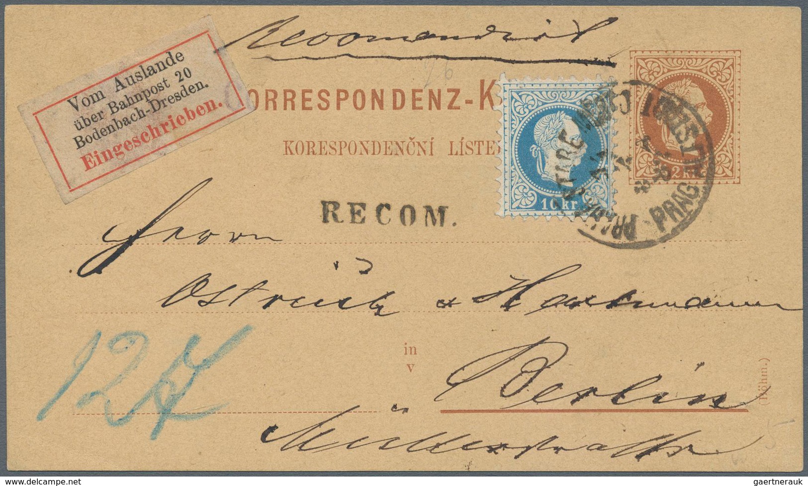 15684 Österreich - Ganzsachen: 1867, 10 Kr. Als Beifranktur Auf GSK 10 Kr. Braun, Klarer K1 "PRAG ALTSTADT - Autres & Non Classés