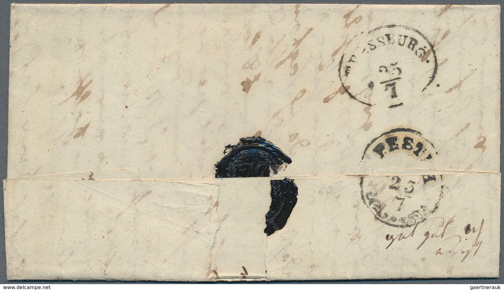 15711 Österreich - Stempel: FORRO (Ungarn): 1850, 9 Kr. Blau MP Allseits Voll- Bis Breitrandig Auf Faltbri - Maschinenstempel (EMA)