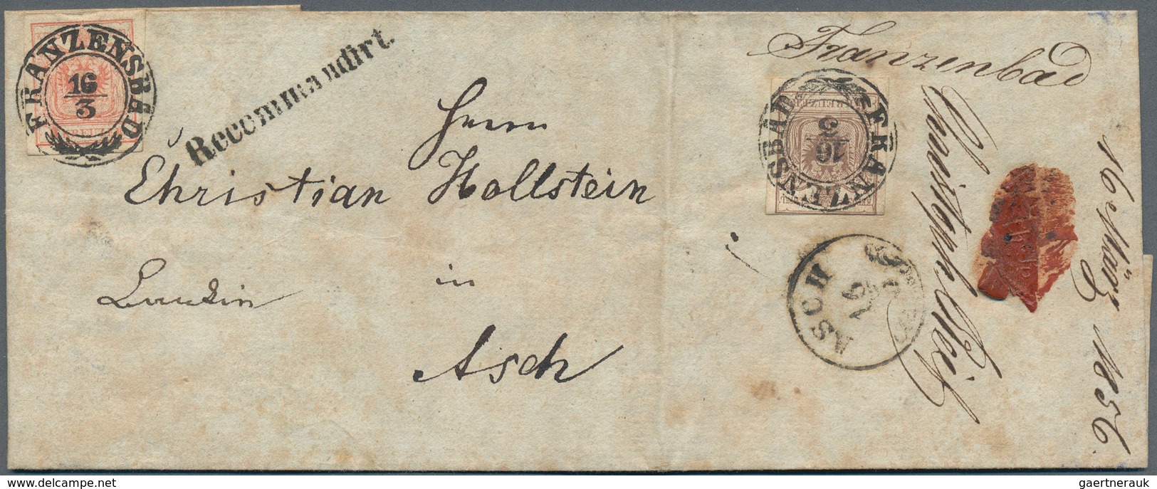 15712 Österreich - Stempel: FRANZENSBAD (Böhmen): 1850, 3 Kr. Rot Voll- Bis Breitrandig Sowie Rs. 6 Kr. Br - Maschinenstempel (EMA)