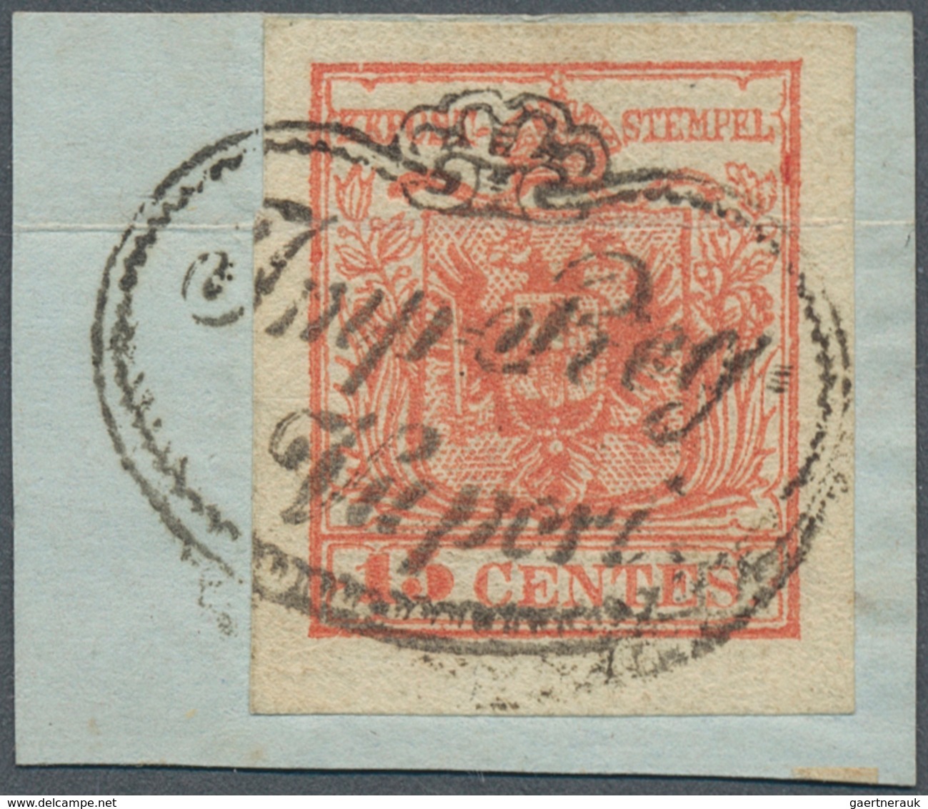 15713 Österreich - Stempel: SCHIFFSPOST GARDASEE: 1850, 3 Kr. Rot HP Allseits Breit- Bis überrandig Auf Br - Maschinenstempel (EMA)