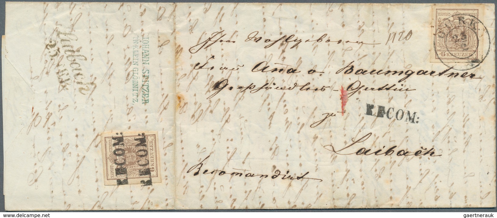 15719 Österreich - Stempel: GURK (Kärnten): 1850, 6 Kr. Braun Mit Zweikreisstpl. 'GURK 23/2' Sowie Rs. 6 K - Maschinenstempel (EMA)