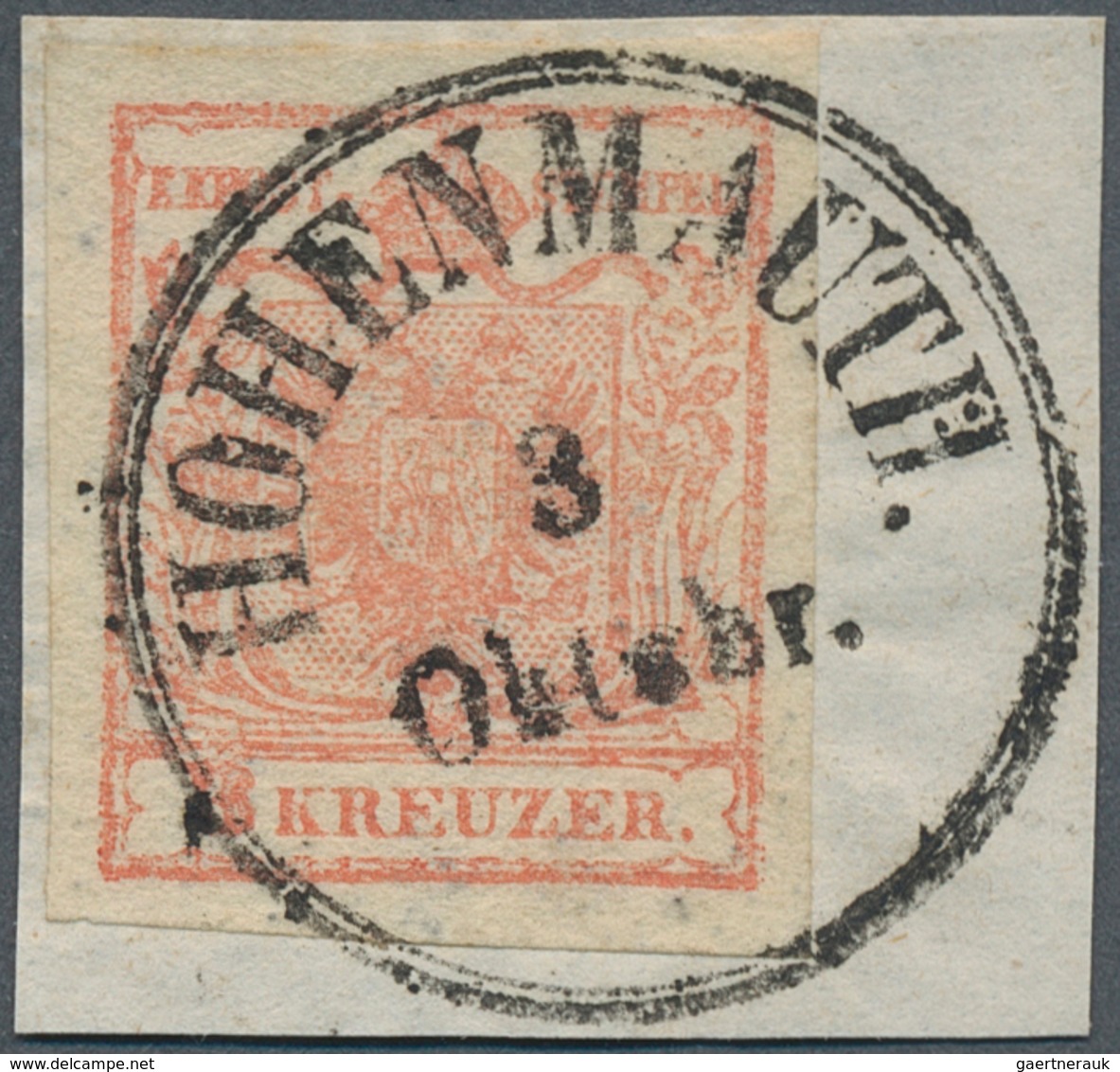 15721 Österreich - Stempel: HOHENMAUTH (Böhmen): 1850, 3 Kr. Rot HP Allseits Voll- Bis Breitrandig Auf Bri - Maschinenstempel (EMA)