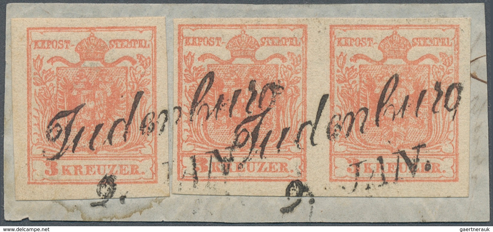 15723 Österreich - Stempel: JUDENBURG (Steiermark): 1850, 3 Kr. Rot HP Im Waagr. Paar Sowie Einzelwert All - Maschinenstempel (EMA)