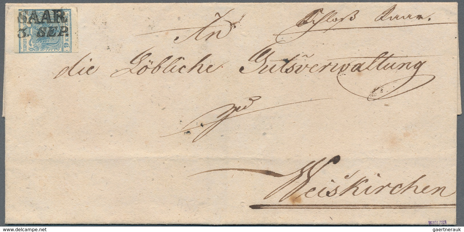 15726 Österreich - Stempel: MÄHREN: 1851/55, vier Faltbriefe mit Einzelfrankaturen 3 Kr. rot oder 9 Kr. bl