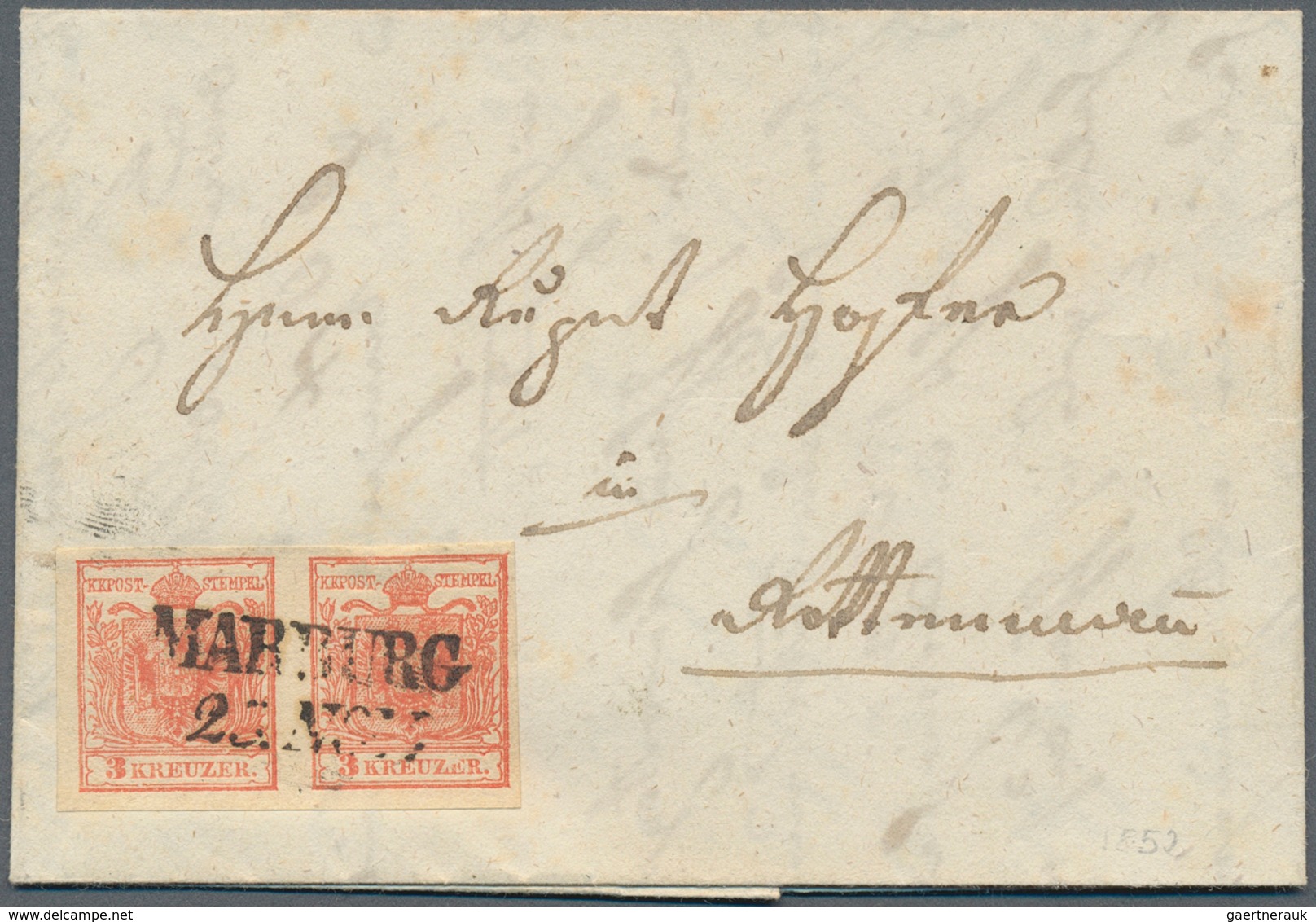 15727 Österreich - Stempel: MARBURG (Steiermark): 1850, 3 Kr. Rot HP Type I Im Waagr. Paar Allseits Voll- - Machines à Affranchir (EMA)