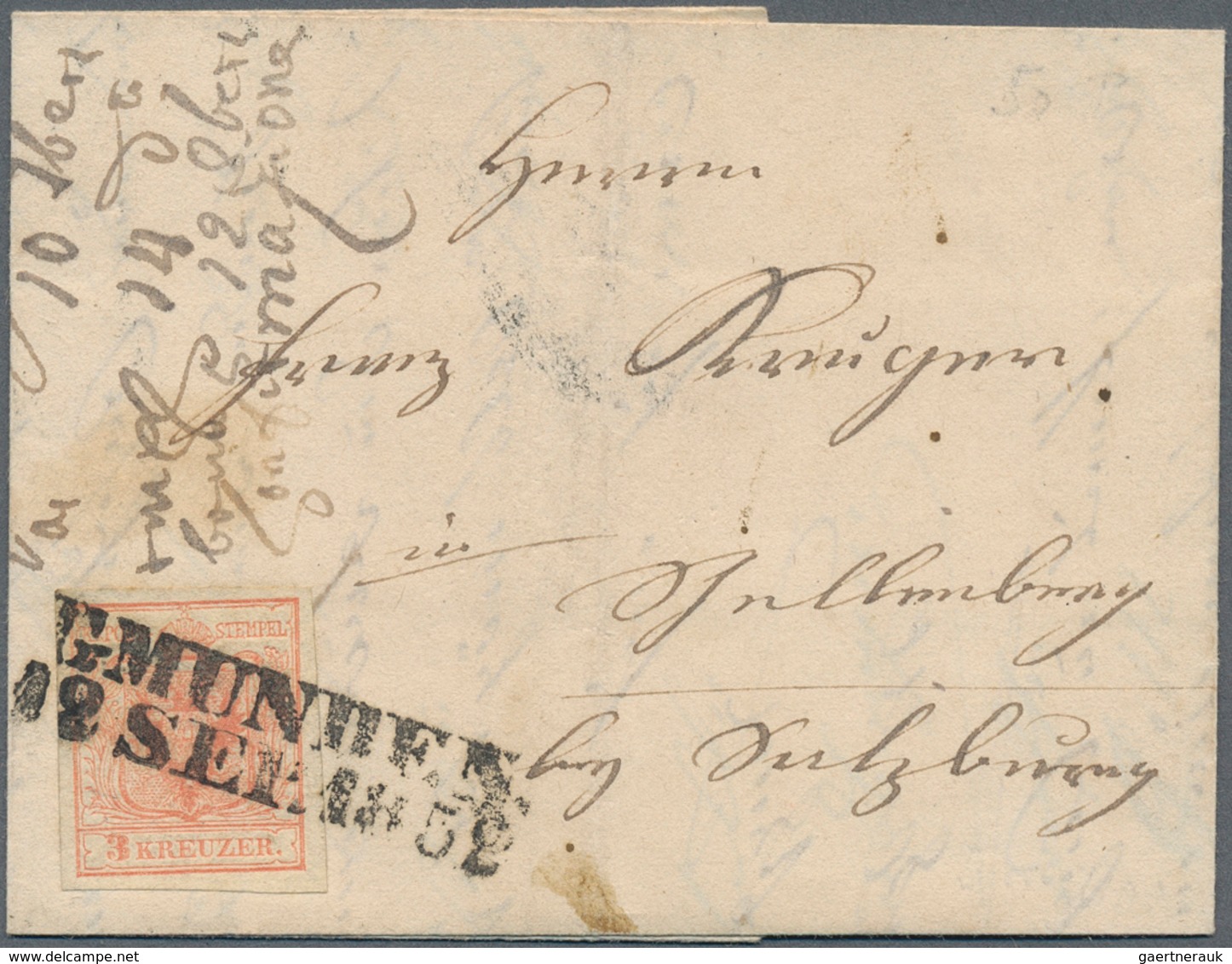 15732 Österreich - Stempel: OBERÖSTERREICH: 1852/58, Fünf Faltbriefe Mit Meist Einzelfrankaturen 3 Kr. Rot - Machines à Affranchir (EMA)