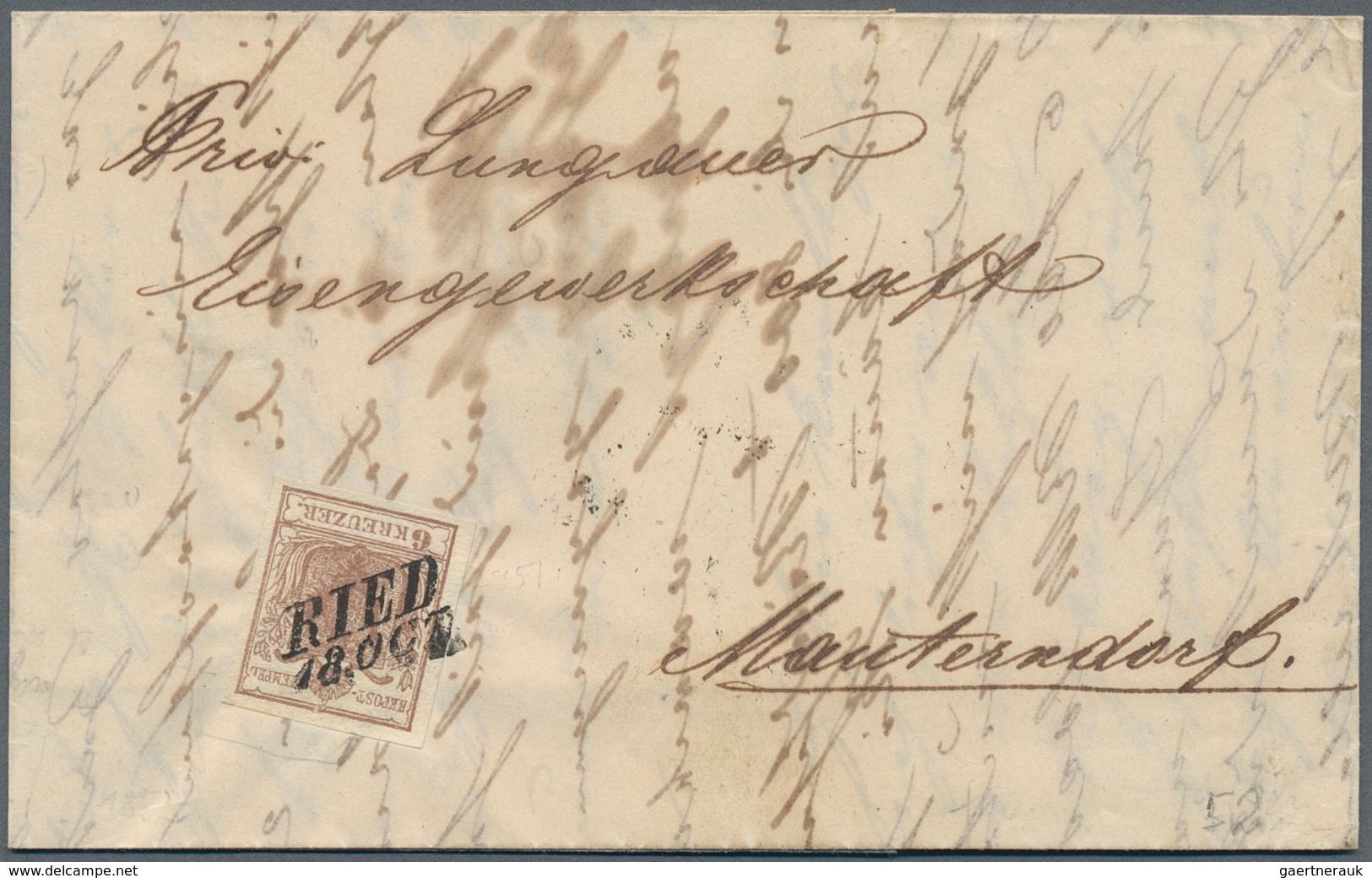 15732 Österreich - Stempel: OBERÖSTERREICH: 1852/58, Fünf Faltbriefe Mit Meist Einzelfrankaturen 3 Kr. Rot - Machines à Affranchir (EMA)