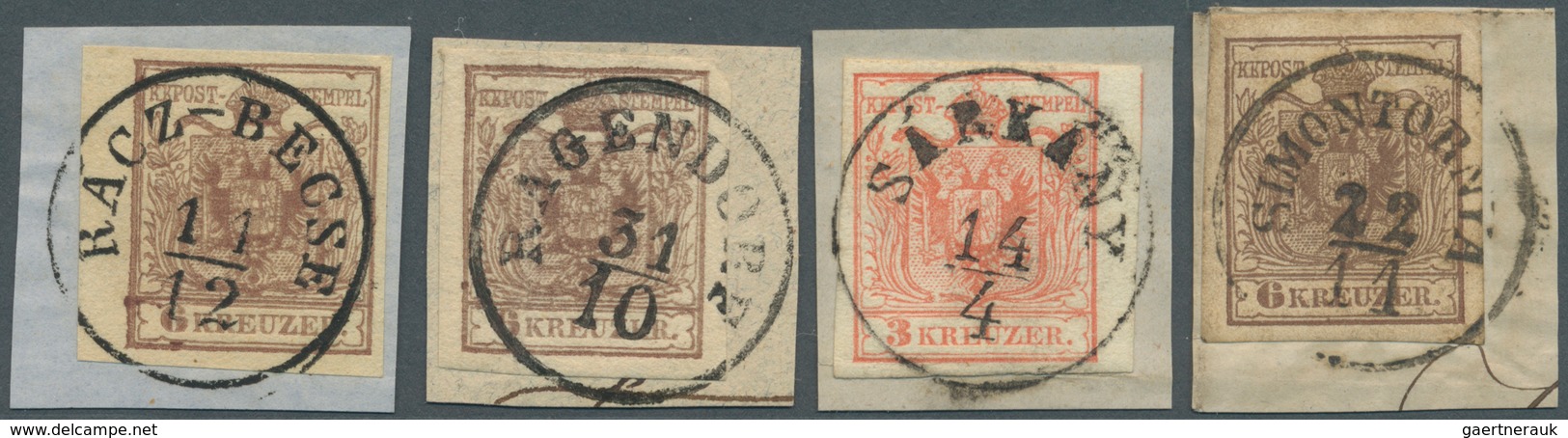 15739 Österreich - Stempel: 1850, "RACZ-BECSE", "RAGENDORF", "SARKANY" Und "SIMONTORNYA" Je K1 Auf Briefst - Machines à Affranchir (EMA)