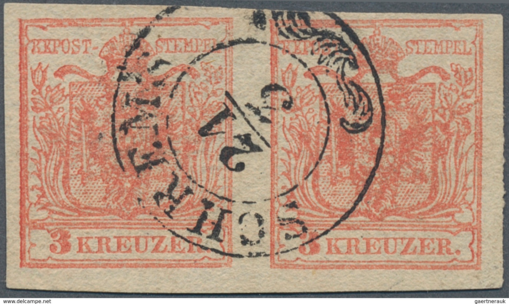 15743 Österreich - Stempel: SCHREMS (Niederösterr.): 1850, 3 Kr. Rot HP Type I Waagr. Paar Allseits Voll- - Maschinenstempel (EMA)