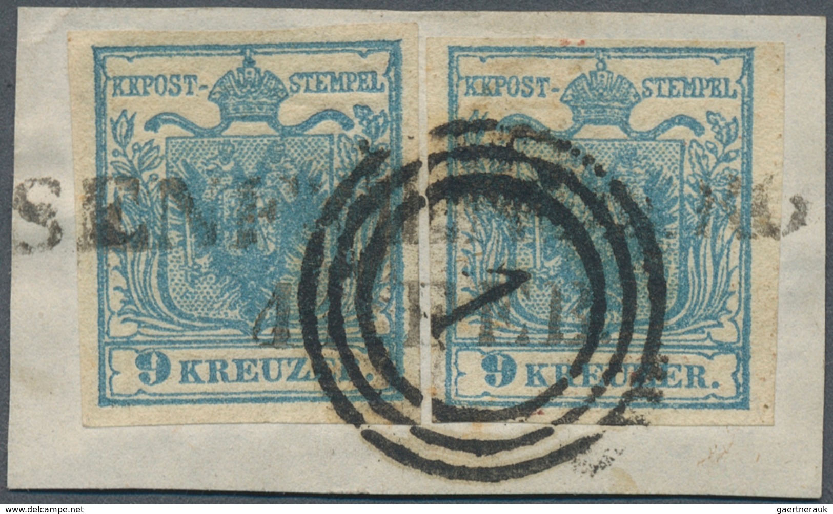 15744 Österreich - Stempel: SENFTENBERG (Böhmen)/WIEN: 1850, 9 Kr. Hellblau HP Type II Zwei Voll- Bis Brei - Machines à Affranchir (EMA)