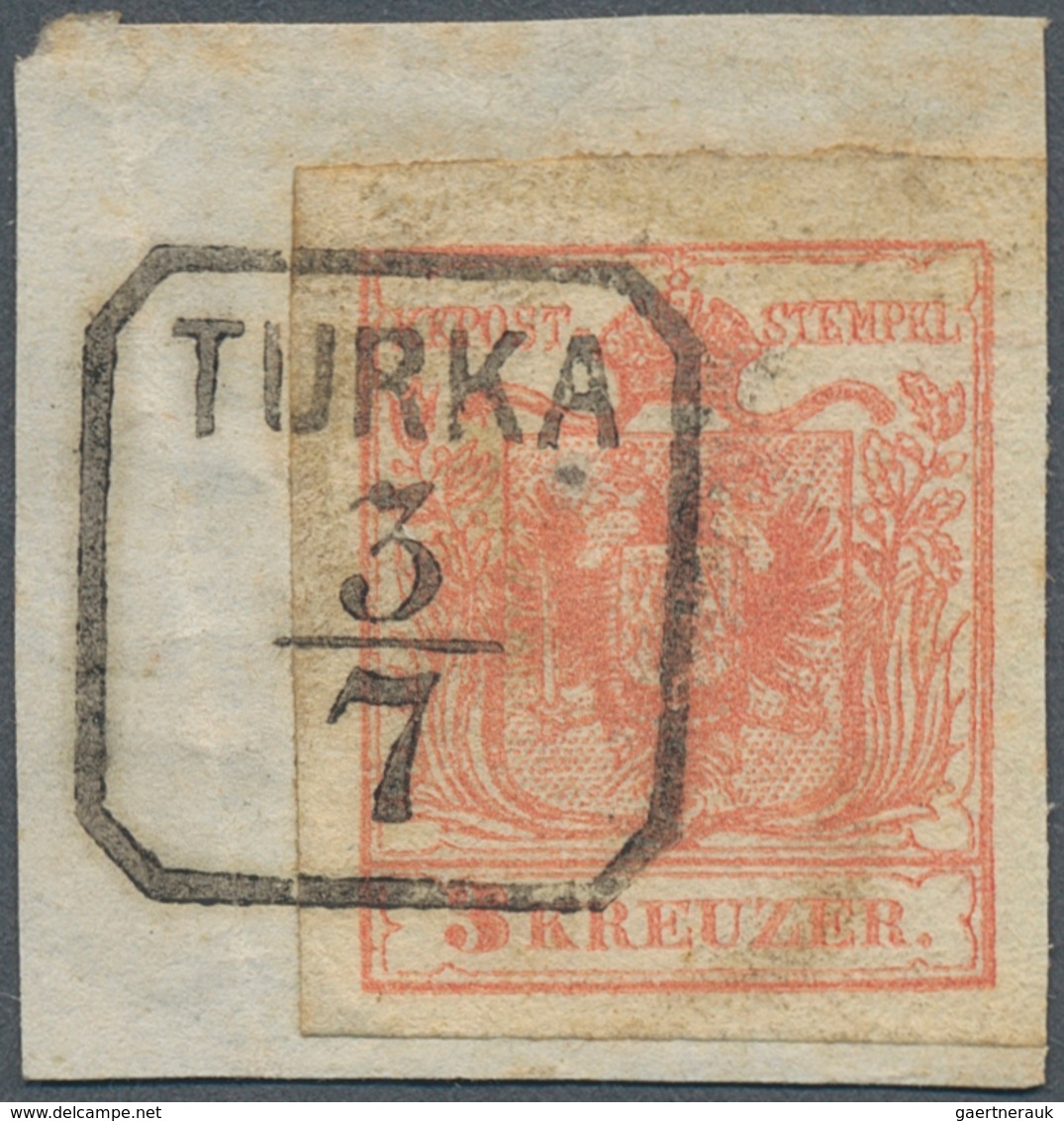 15754 Österreich - Stempel: TURKA (Galizien): 1850, 3 Kr. Rot HP Allseits Voll- Bis Breitrandig Auf Briefs - Maschinenstempel (EMA)