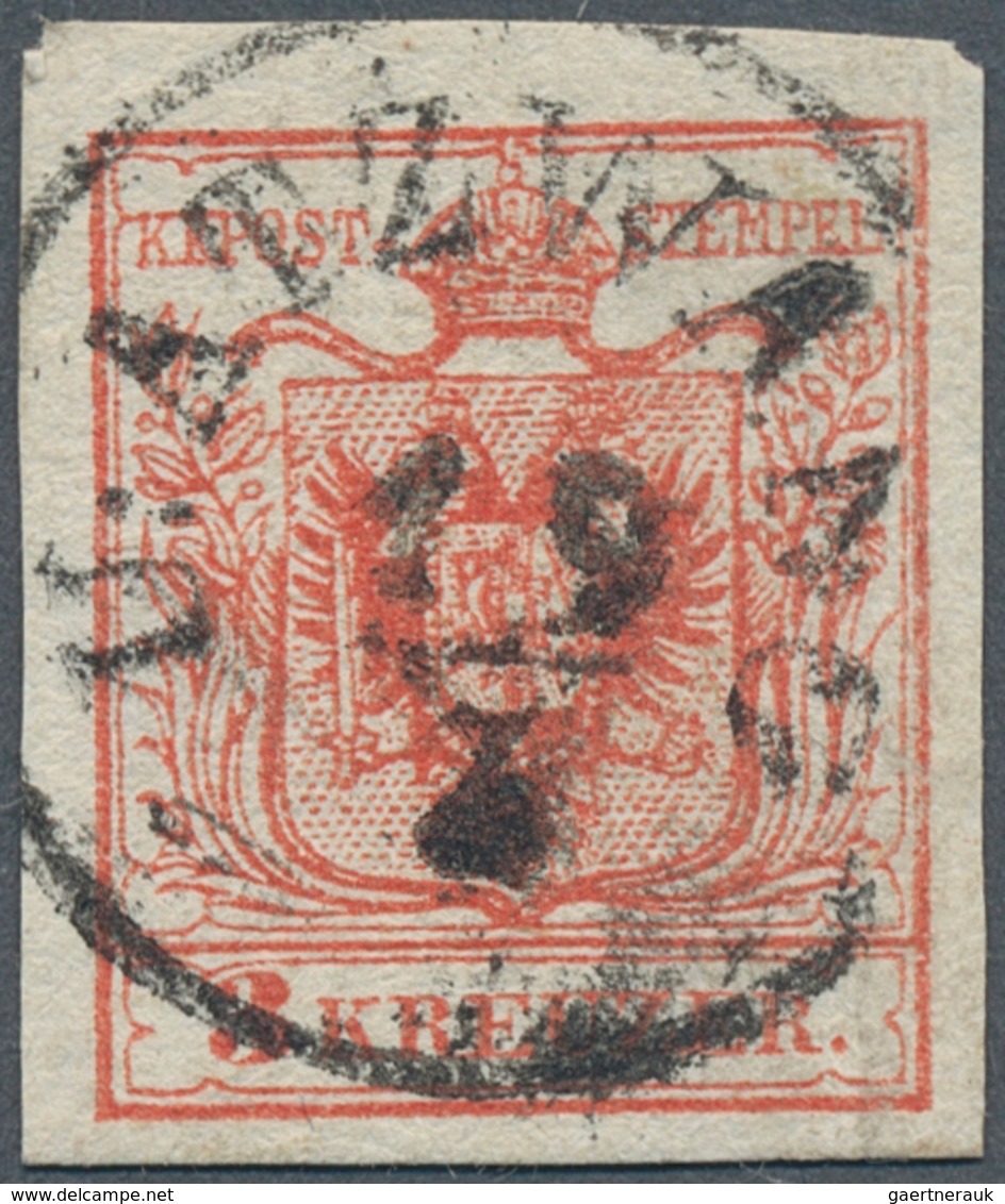 15756 Österreich - Stempel: UNTER ATZWANG (Tirol): 1850, 3 Kr. Rot Allseits Voll- Bis Breitrandig Mit Fast - Maschinenstempel (EMA)