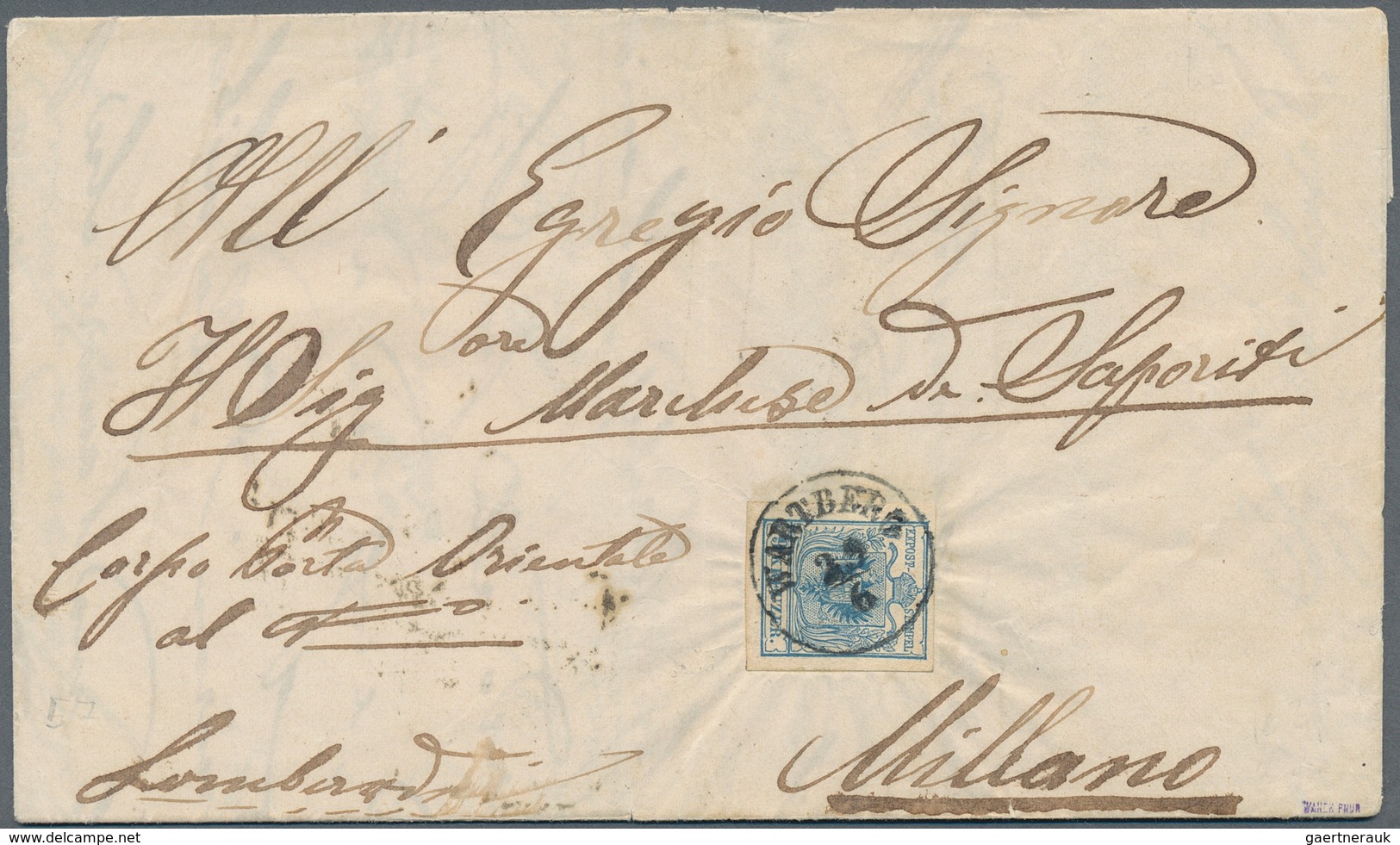 15759 Österreich - Stempel: WARTBERG (Ungarn): 1850, 9 Kr. Blau MP Allseits Voll- Bis Breitrandig Auf Falt - Maschinenstempel (EMA)