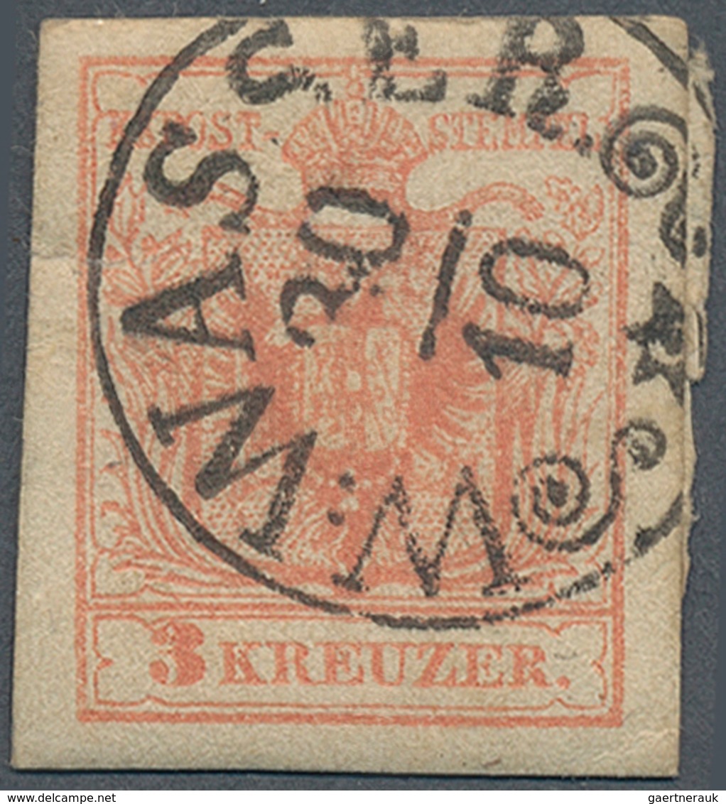 15760 Österreich - Stempel: WEISSWASSER (Böhmen): 1850, 3 Kr. Rot MP Allseits Voll- Bis Breitrandig Mit Fa - Macchine Per Obliterare (EMA)