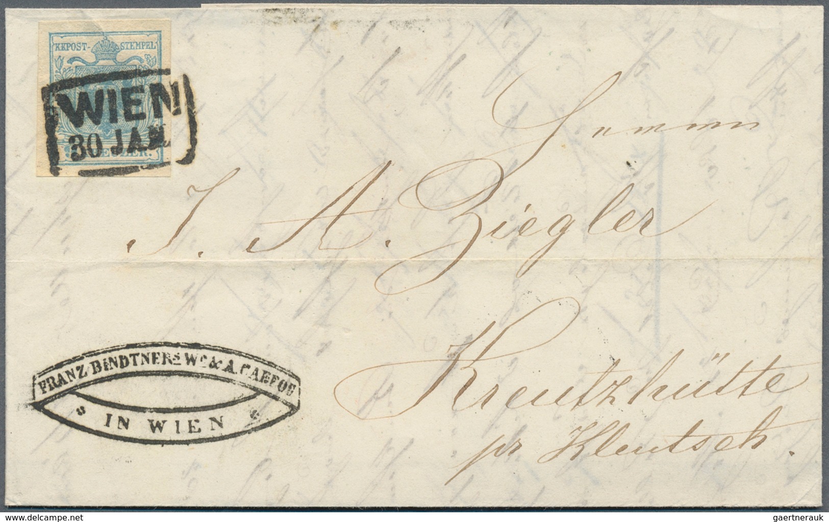 15763 Österreich - Stempel: WIEN: 1851/58, acht Faltbriefe bzw. -hüllen alle mit Einzelfrankaturen 9 Kr. b