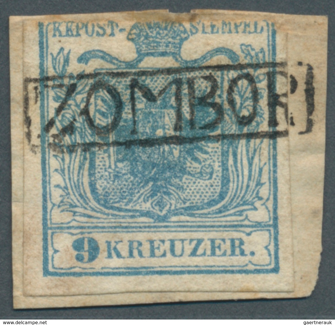 15769 Österreich - Stempel: 1850, "ZOMBOR" Ra1 Klar Auf 9 Kreuzer Briefstück (oben Gekürzt), Selten! (Mü 3 - Maschinenstempel (EMA)