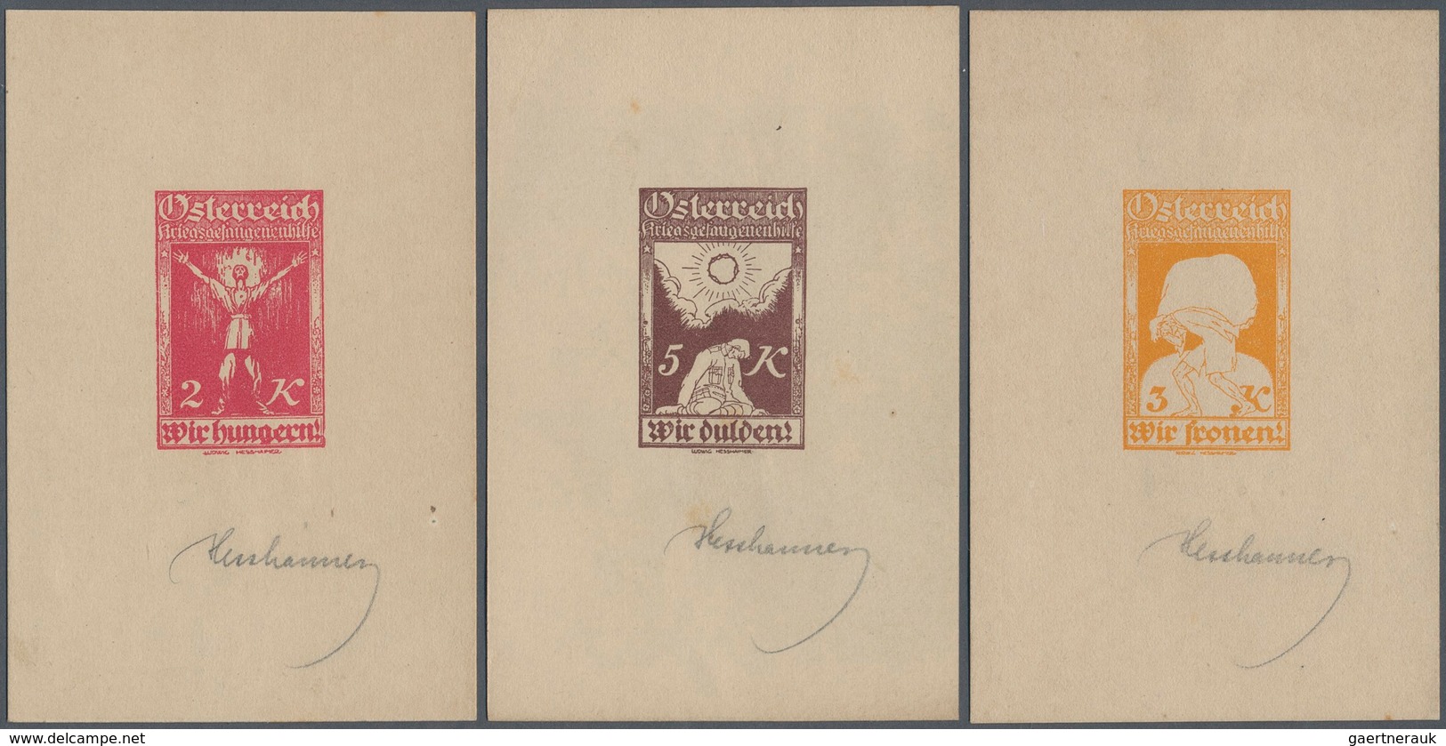 15777 Österreich - Besonderheiten: 1921, Hesshaimer-Entwürfe Für Kriegsgefangenen-Wohltätigkeitsmarken, Se - Sonstige & Ohne Zuordnung