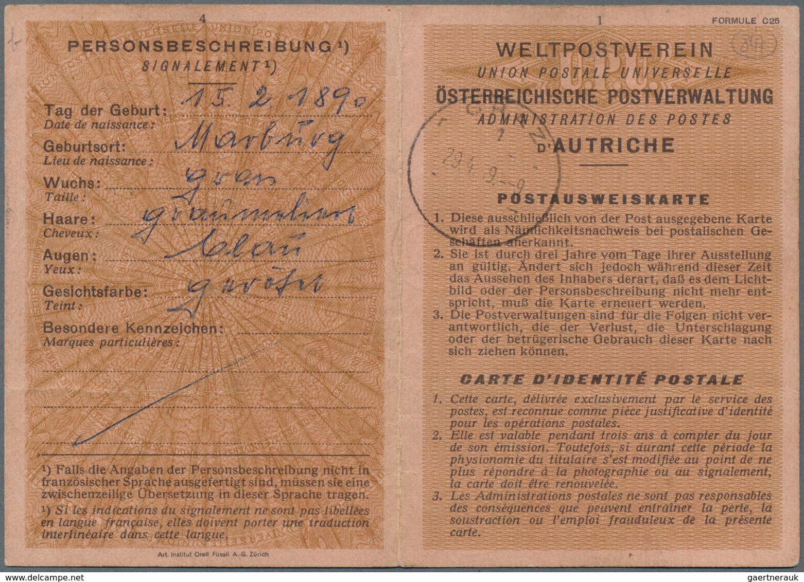 15783 Österreich - Besonderheiten: 1964. Postausweiskarte Mit "3 S Trachten" Gebühren-Abgeltungs-Frankatur - Sonstige & Ohne Zuordnung