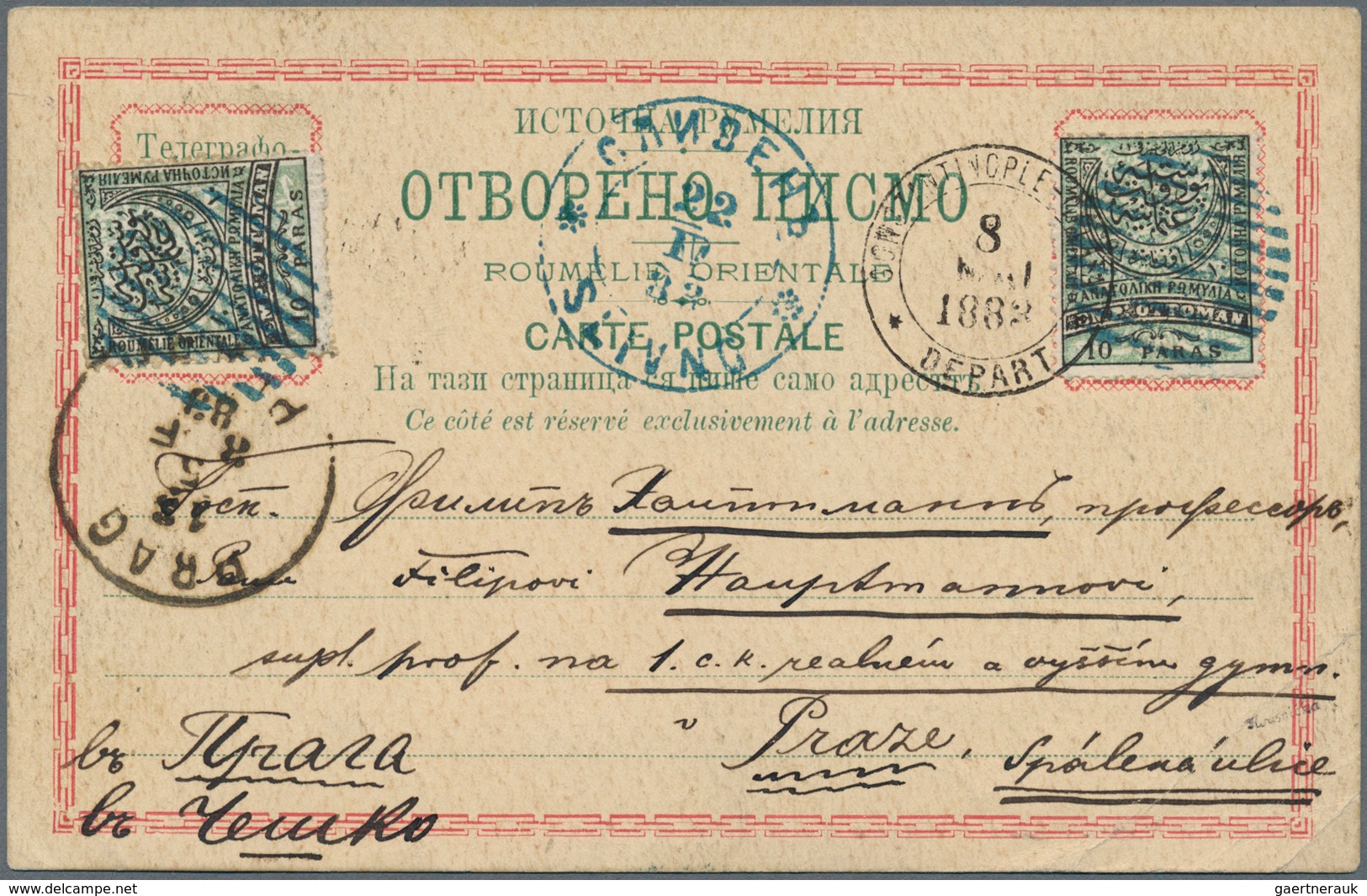 15786 Ostrumelien - Ganzsachen: 1883, 2 X 10 Pa Black/green, Multiple Franking On Official Postcard Formul - Roumélie Orientale