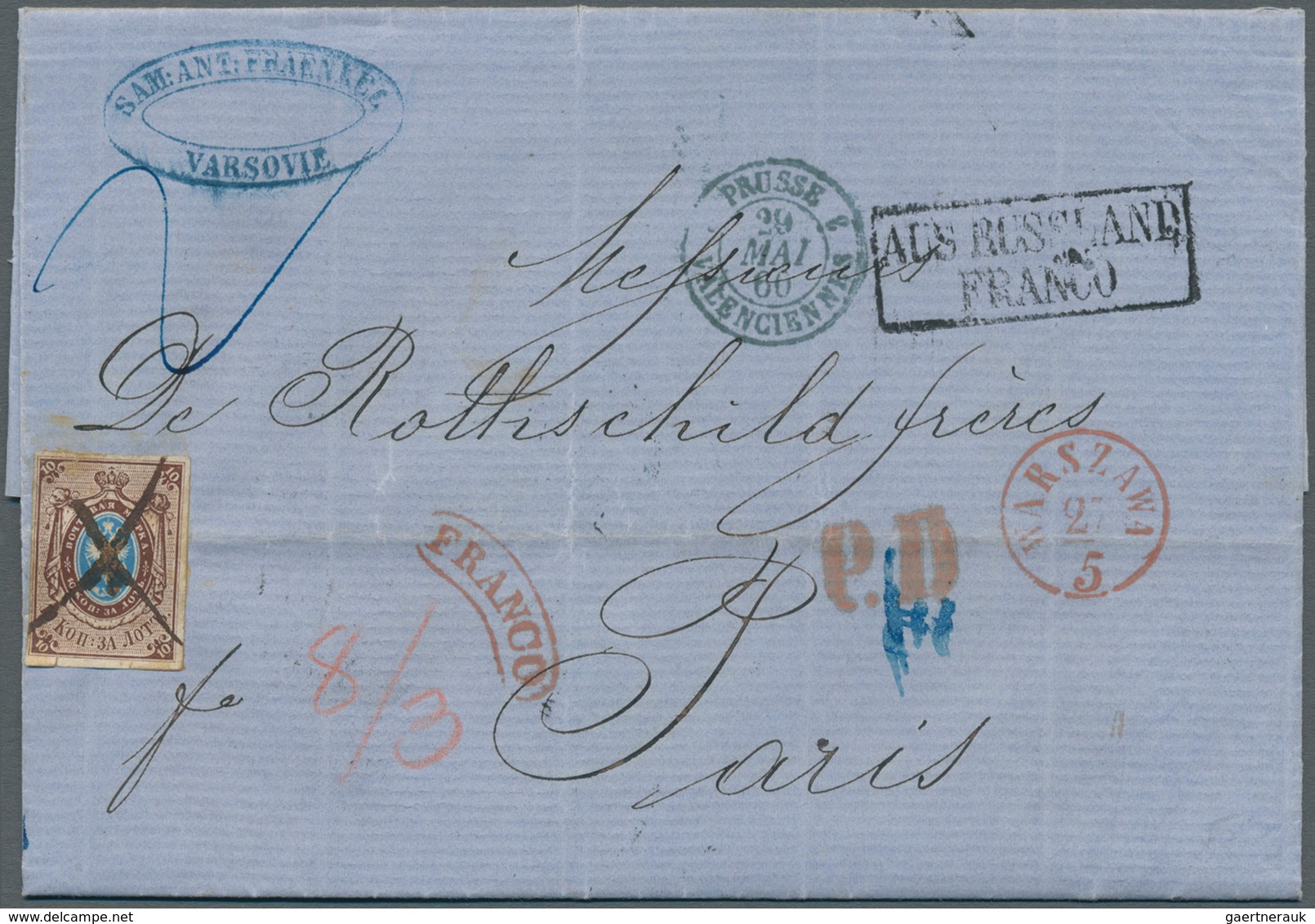 15793 Polen: 1860 Entire Letter From Warsaw To Paris, Addressed To The Rothschild Brothers, Franked By Rus - Briefe U. Dokumente