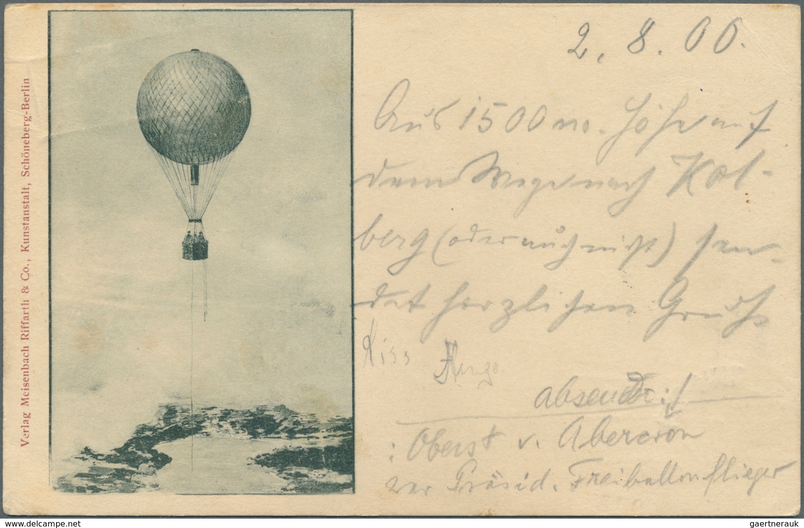 15794 Polen: 1900, EARLY BALLOON MAIL OF POMERANIA (POMORZE), Ppc "Flying Balloon" Written By Colonel Hugo - Briefe U. Dokumente