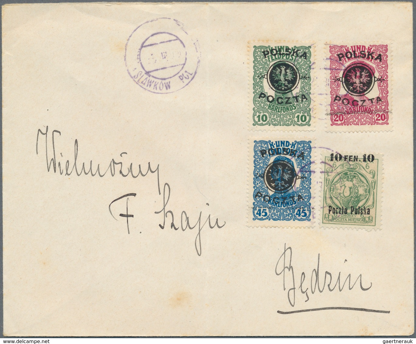 15794A Polen: 1918/1919, Attractive Franking On Cover From S?awków (adopted Austrian Postmark, Illegible Da - Lettres & Documents