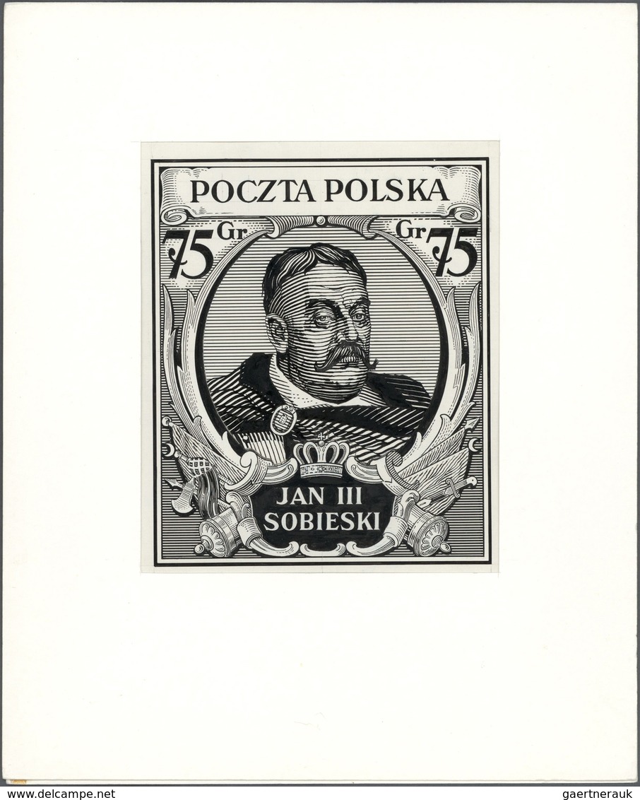 15800 Polen: 1930. Artist's Drawing For The 75g Stamp "King John III Sobieski". China Ink On Card. Size (n - Lettres & Documents