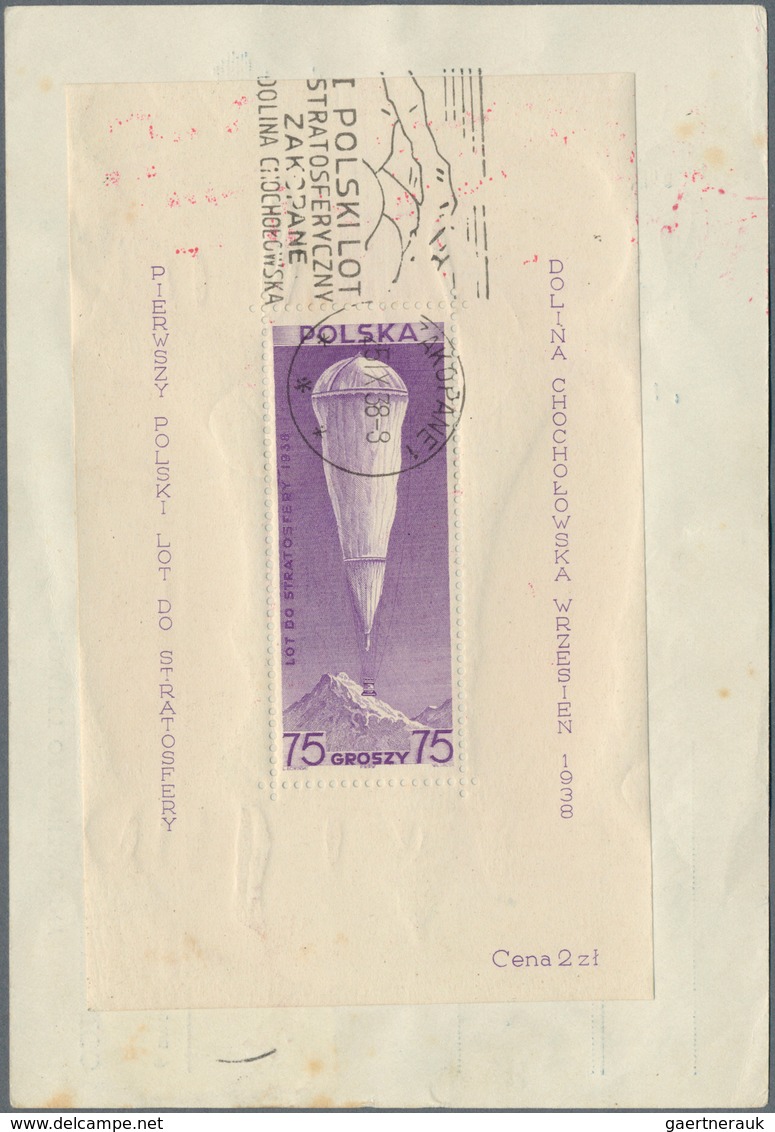 15805 Polen: 1938: Stratosphärenblock Und Blockmarke Daraus, Jeweils Auf Eingeschriebenem Ballonpost-Beleg - Briefe U. Dokumente