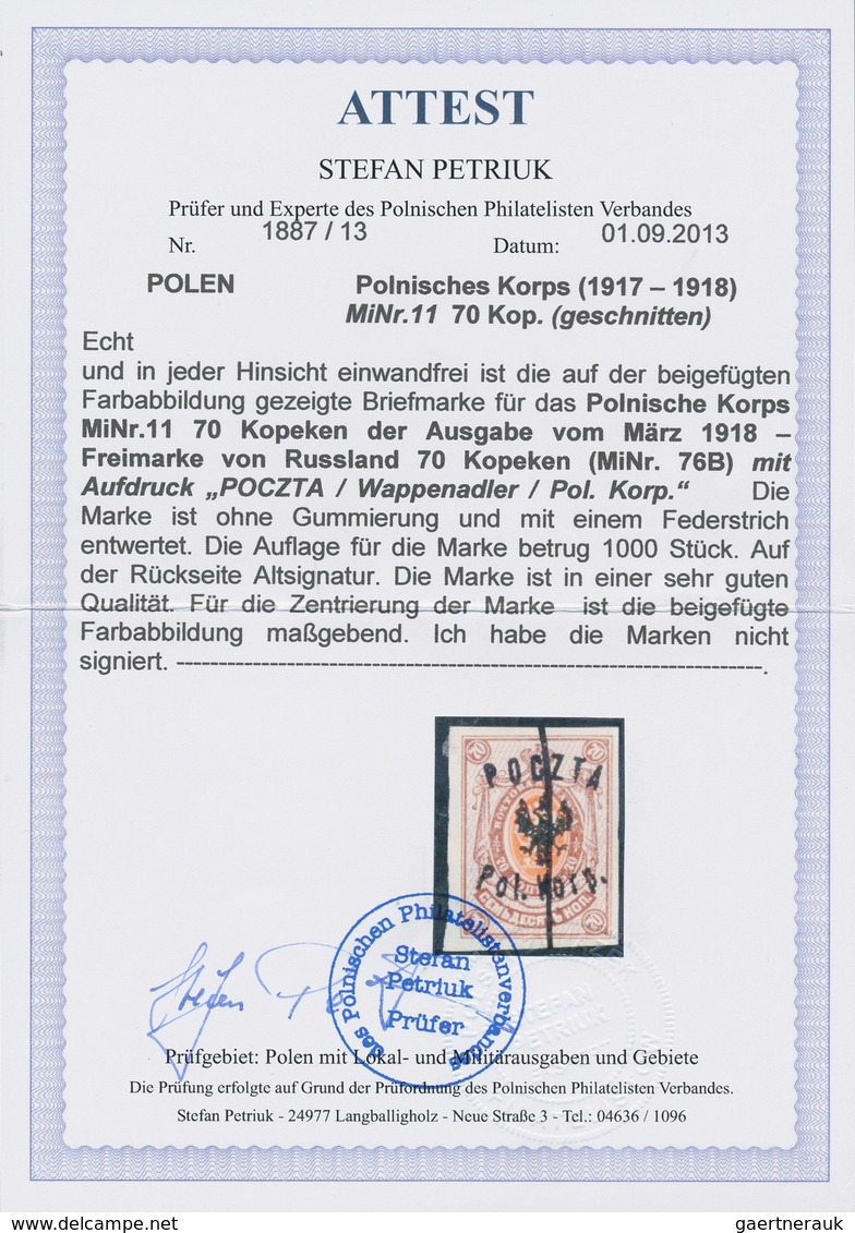 15811A Polen - Polnisches Korps (1917/18): 1918, 70kop. Red-brown/orange Oblit. By Penstroke, Signed Bojano - Sonstige & Ohne Zuordnung