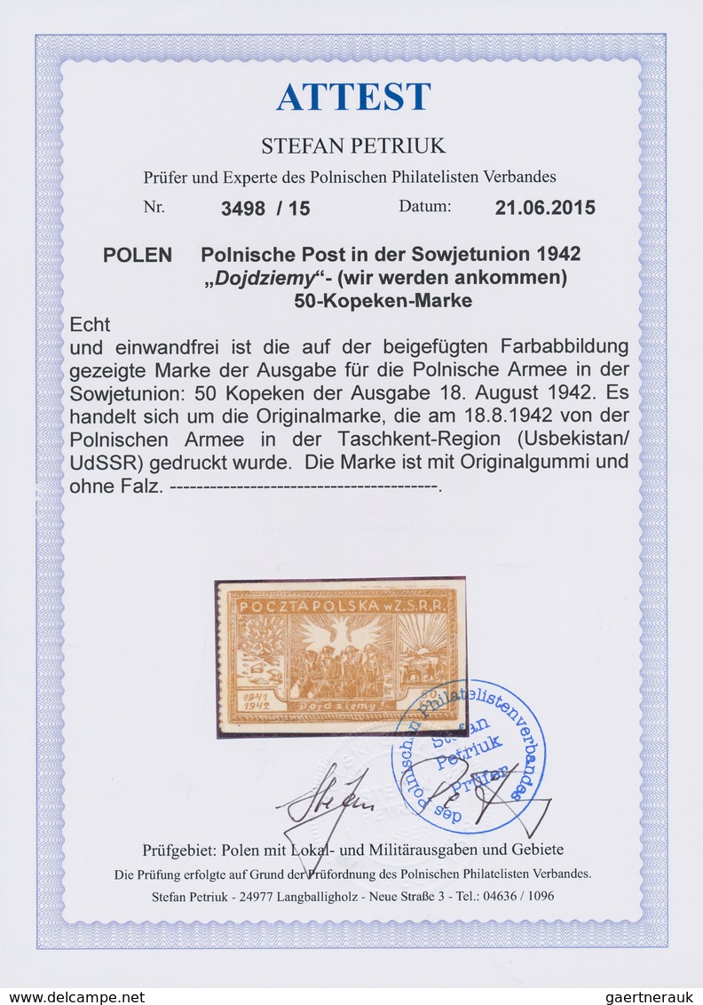 15812A Polen - Polnische Armee In Der Sowjetunion: 1942, 50kop. Brown, Unmounted Mint, Signed Bojanowicz Et - Autres & Non Classés