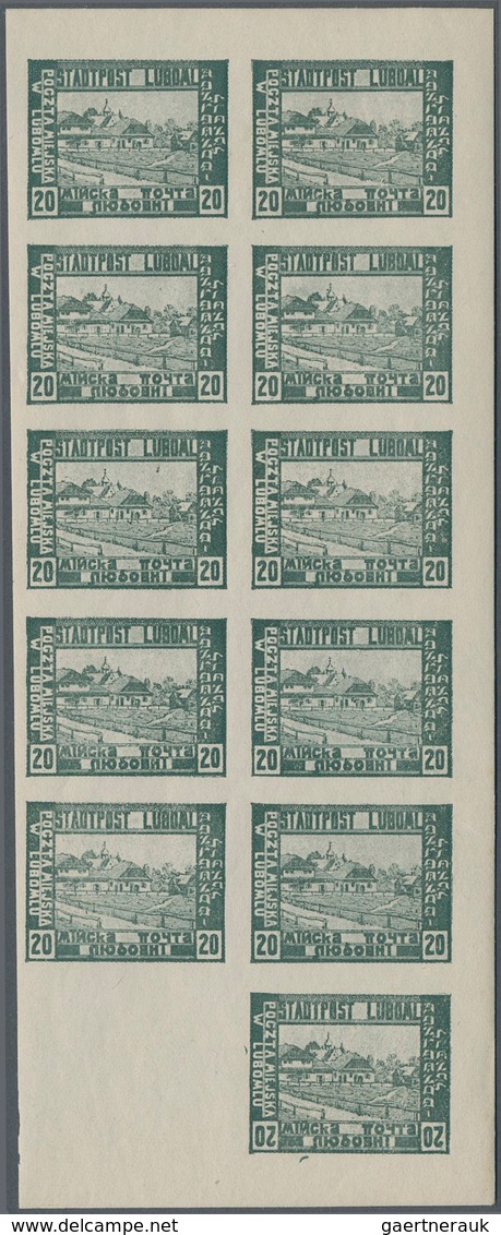 15813A Polen - Bestellpostanstalten: LUBOML 1918, Pictorials 5h. to 50h., complete set in sheets of eleven