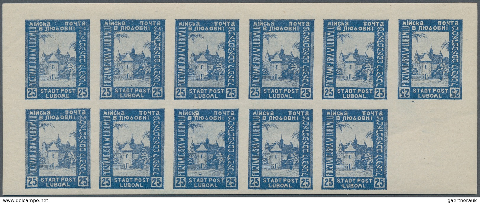 15813A Polen - Bestellpostanstalten: LUBOML 1918, Pictorials 5h. to 50h., complete set in sheets of eleven