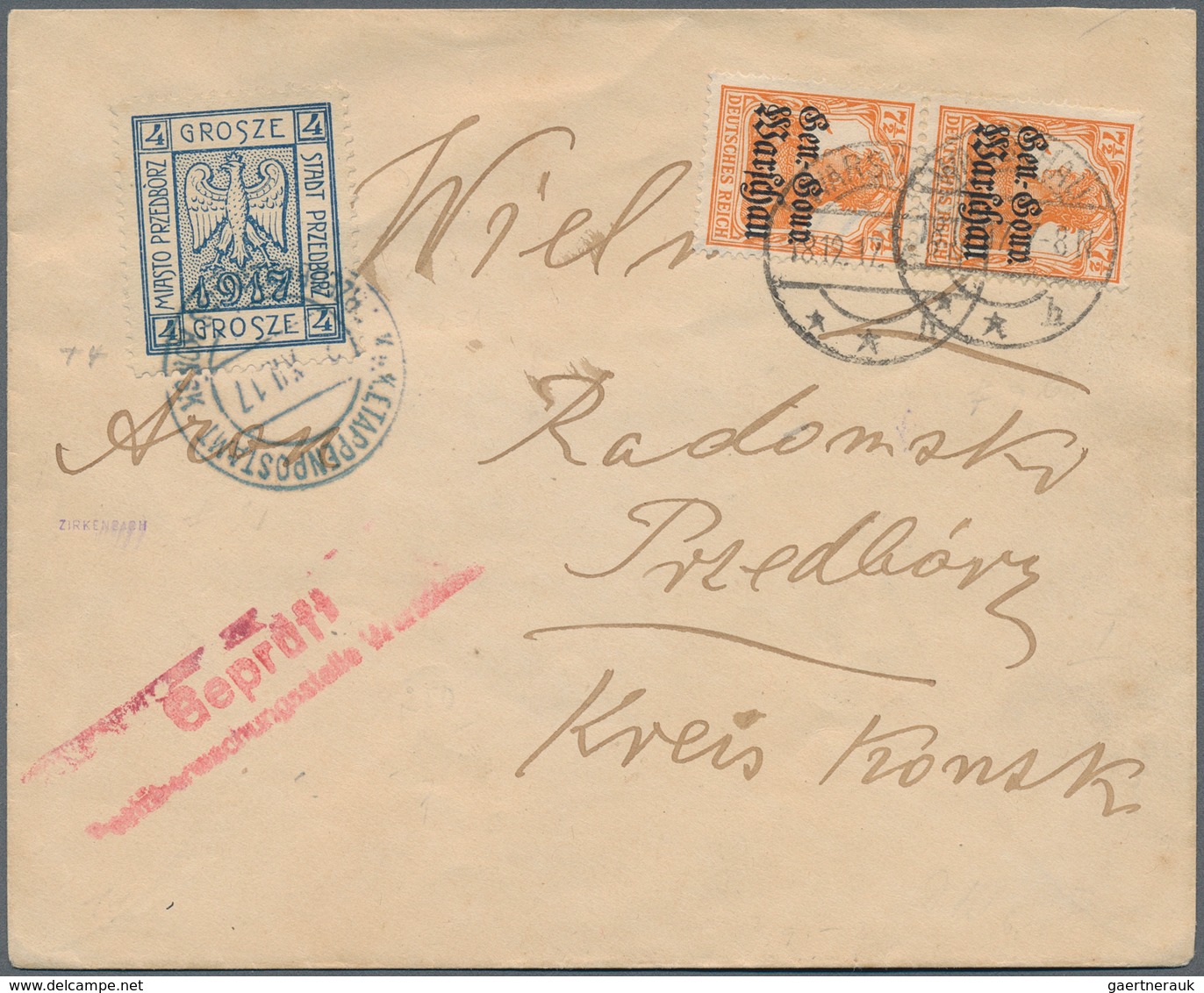 15813D Polen - Bestellpostanstalten: PREDBORZ 1917, 4gr. Blue Paying The Local Charge On Incoming Cover Fro - Autres & Non Classés