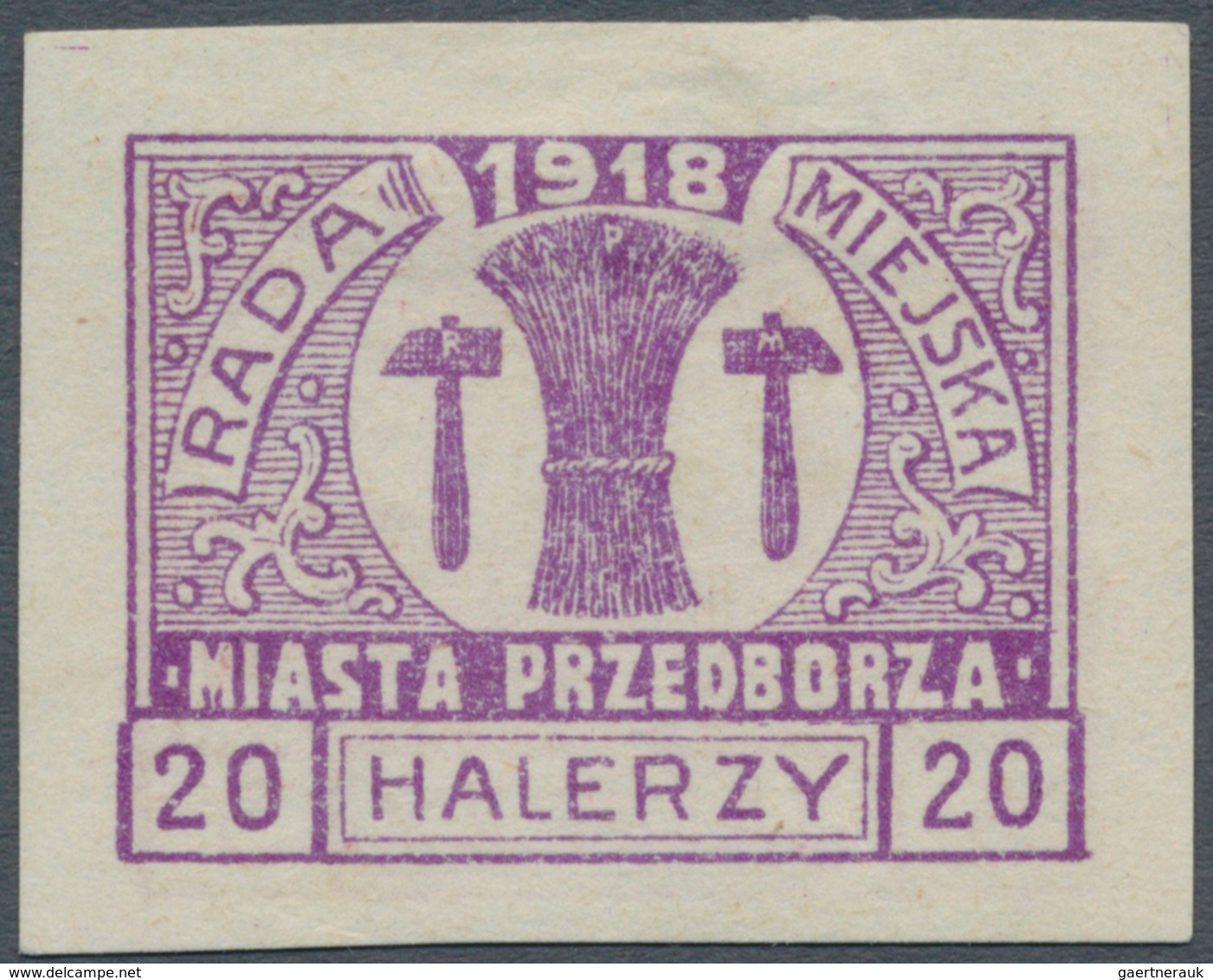 15814 Polen - Bestellpostanstalten: PRZEDBORZ 1918, Imperforate Proof With 20h. Violet On Front And 5h. Re - Autres & Non Classés