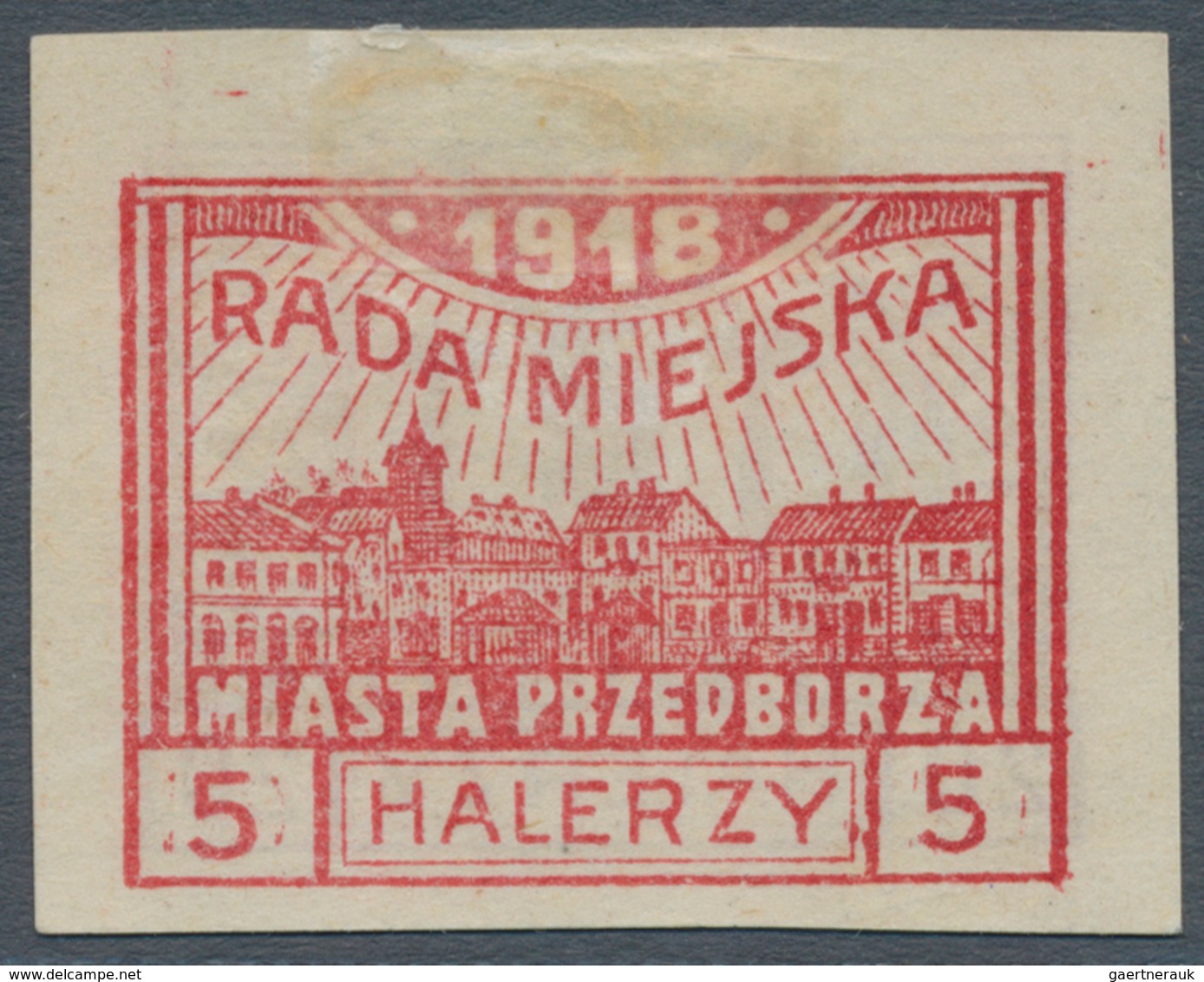 15814 Polen - Bestellpostanstalten: PRZEDBORZ 1918, Imperforate Proof With 20h. Violet On Front And 5h. Re - Sonstige & Ohne Zuordnung