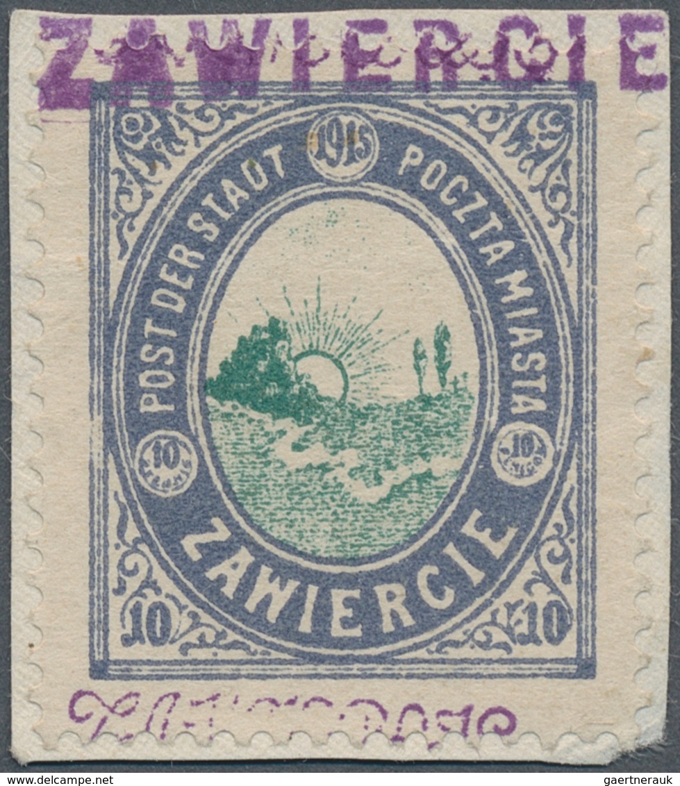 15814C Polen - Bestellpostanstalten: ZARWIECE 1916, 10fen. Violet/green With Lilac Control Mark, On Piece C - Autres & Non Classés